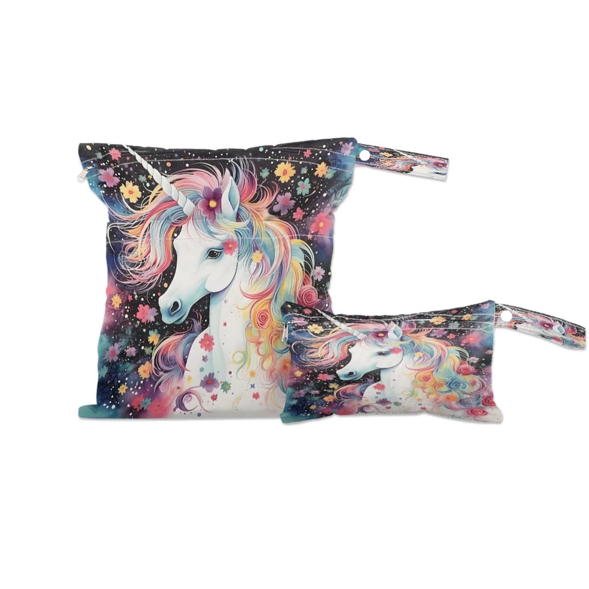 **2-Pack Waterproof Wet Dry Bags - Unicorn Print Swimsuits & Laundry Organizer for Beach, Pool, Gym, Yoga - Reusable Cloth Diaper & Bathing Suit Storage**    *(Perfect for Travel, Swimming, Sports & Baby Essentials - Durable & Leak-Proof Design!)*