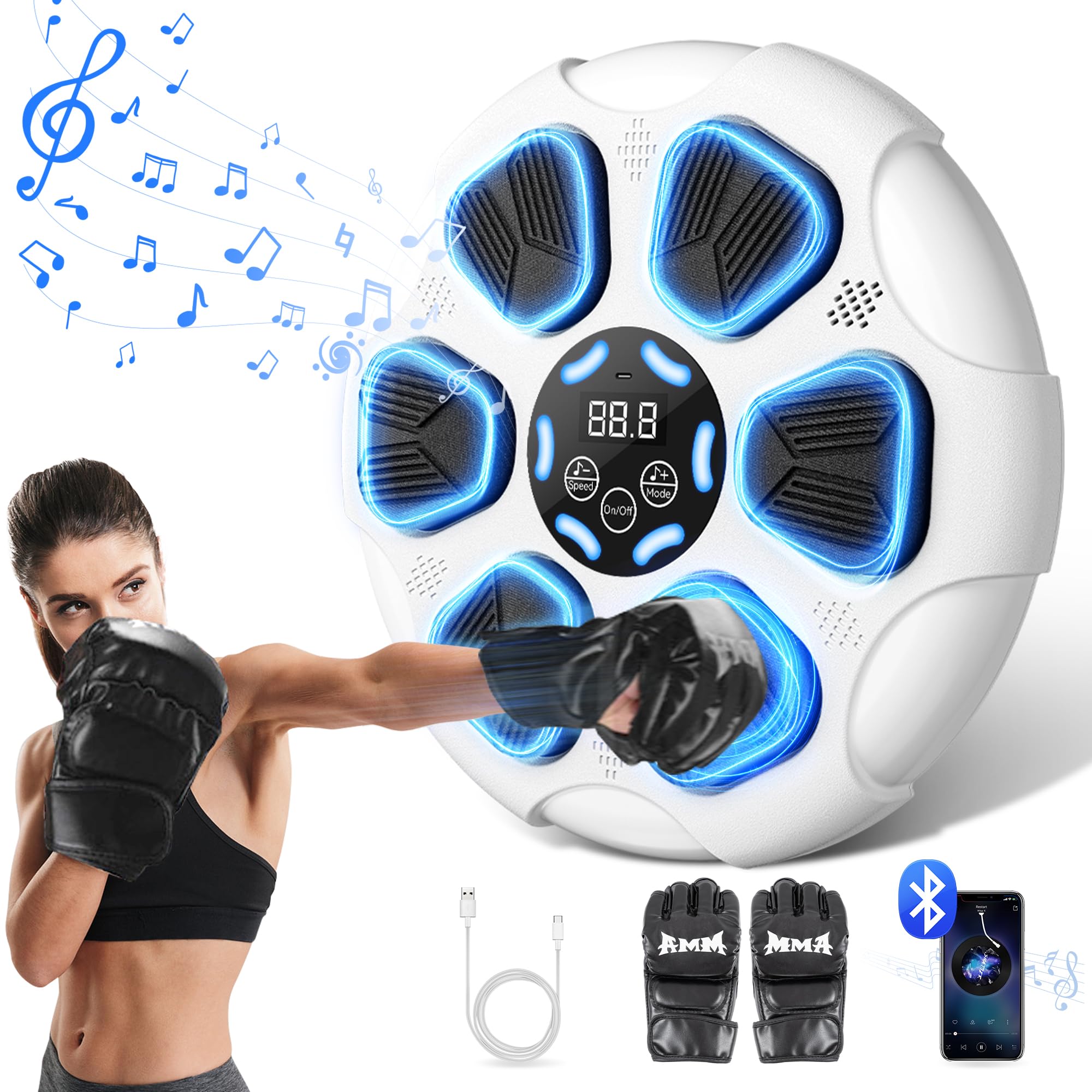 Smart Bluetooth Boxing Machine - Electronic Punching Training Equipment with Gloves for Adults & Kids | Wall Mounted Home Gym Fitness Trainer for Boxing Workouts & Music Training