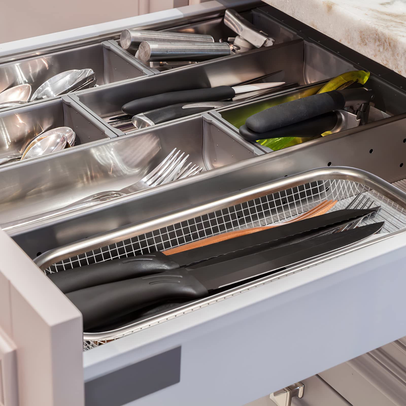 Stainless Steel Utensil Drying Rack - Compact Silverware Organizer for Spoons, Forks, Knives & Chopsticks | Dishwasher Safe Kitchen Counter Drainer Basket | Perfect for Small Spaces & Efficient Kitchen Organization