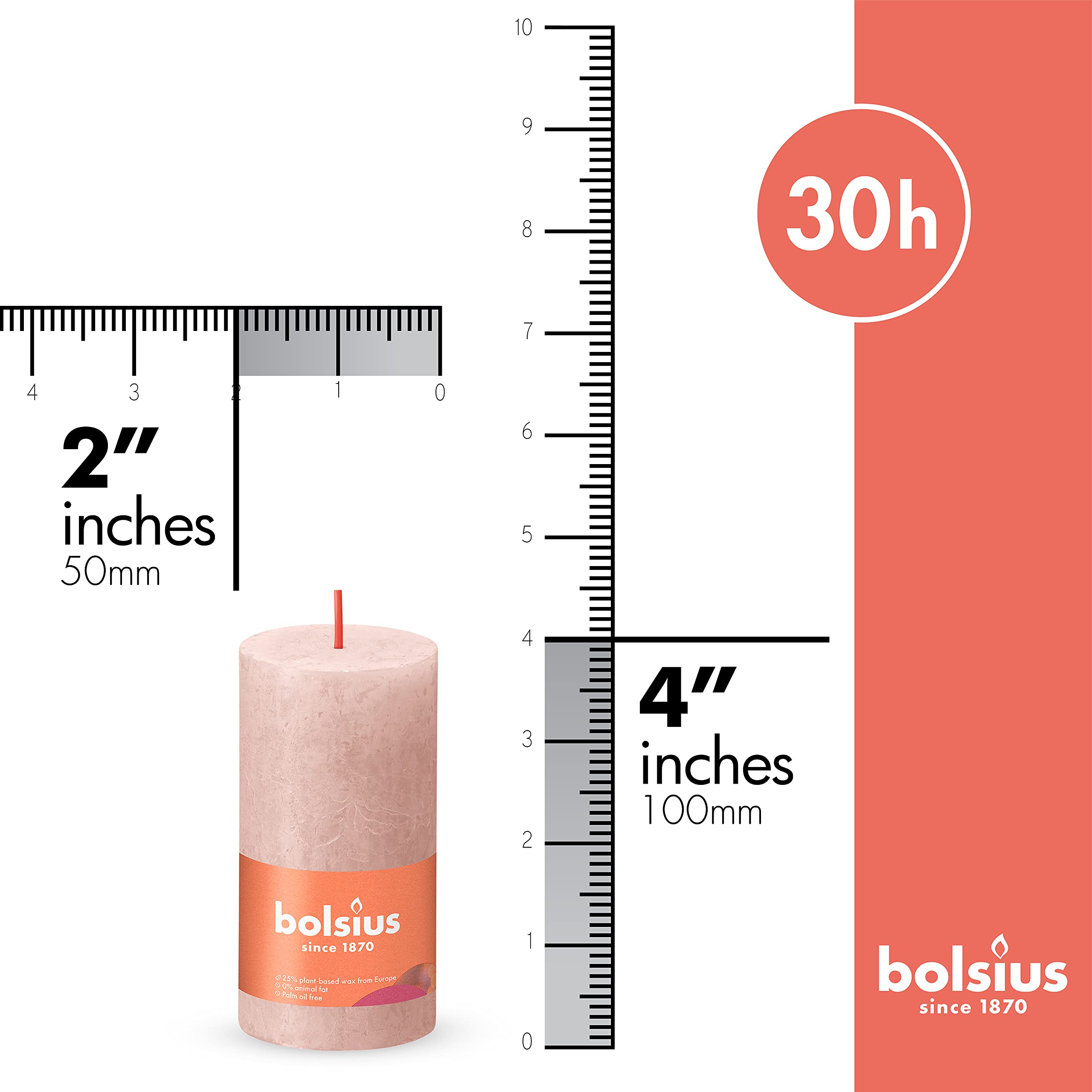 BOLSIUS 4 Pack Misty Pink Rustic Pillar Candles - 2 X 4 Inches - Premium European Quality Unscented Dripless Smokeless Candles with Natural Plant-Based Wax - 30 Hour Burn Time for Wedding, Party, Home Decor, Romantic Dinner & Holiday Centerpieces
