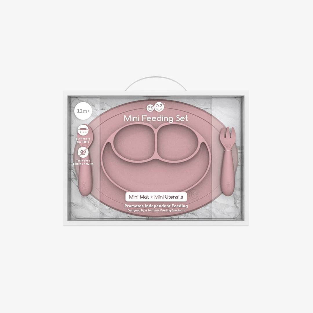 EZPZ Mini Feeding Set for Babies & Toddlers - BPA-Free Silicone Placemat with Built-in Plate & Spoon - Perfect for High Chairs, Travel & Mess-Free Mealtime