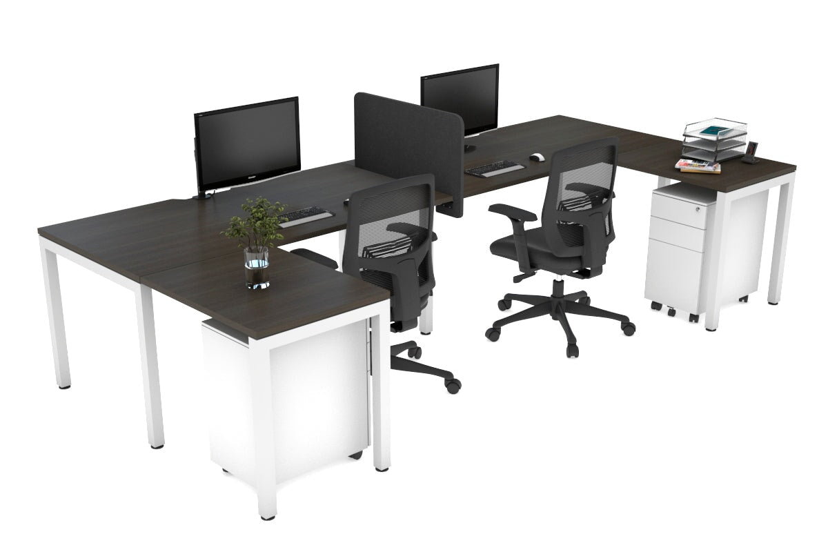 Quadro Square Legs 2-Person Corner Workstation - U-Shaped Office Desk with White Frame (1400L x 1800W) | Cable Management Scallop | Perfect for Home Office & Small Business Workspaces