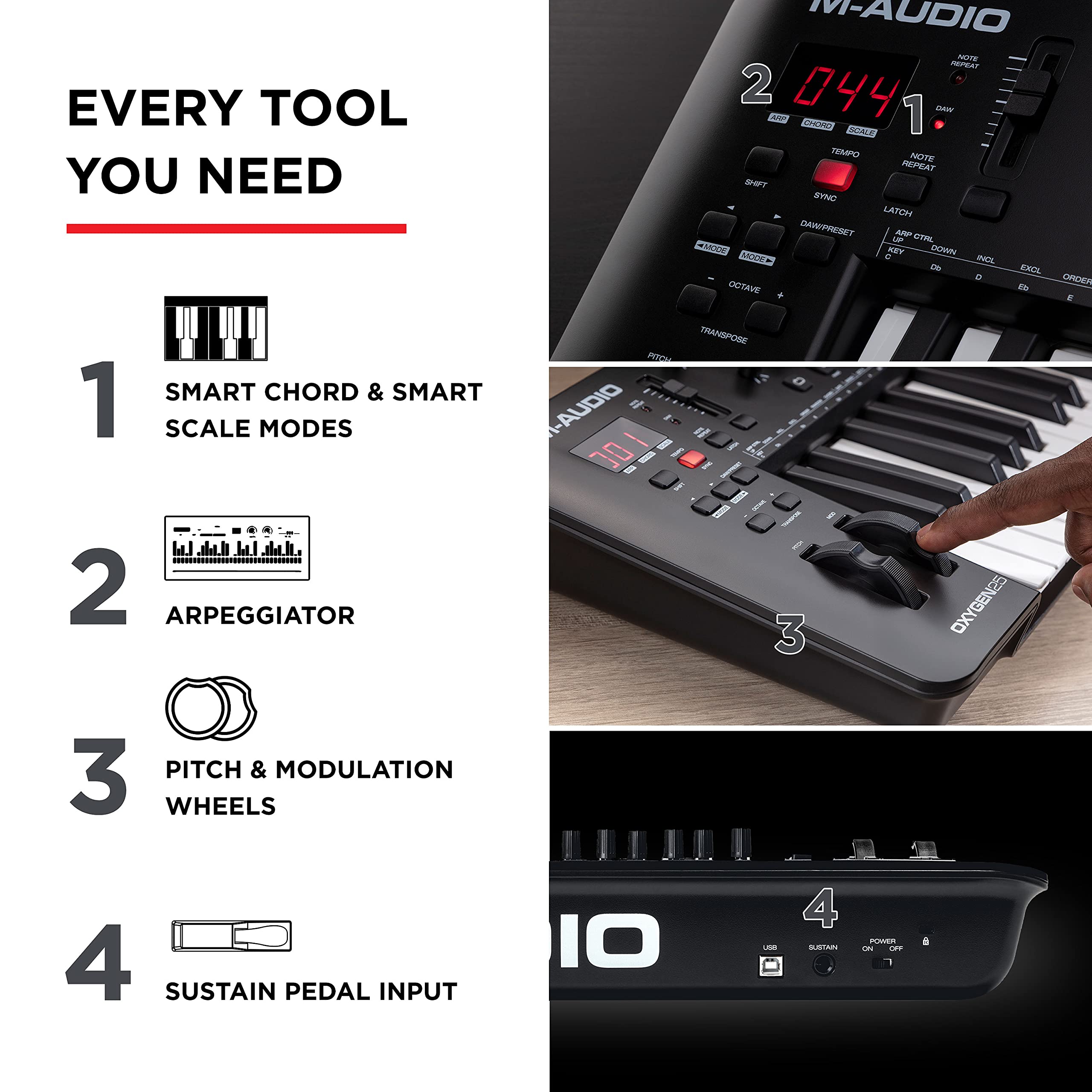 M-Audio Oxygen 25 MKV 25-Key USB MIDI Keyboard Controller with Beat Pads, Smart Chord & Scale Modes, Arpeggiator - Perfect for Music Production, Live Performance & Home Studio Recording