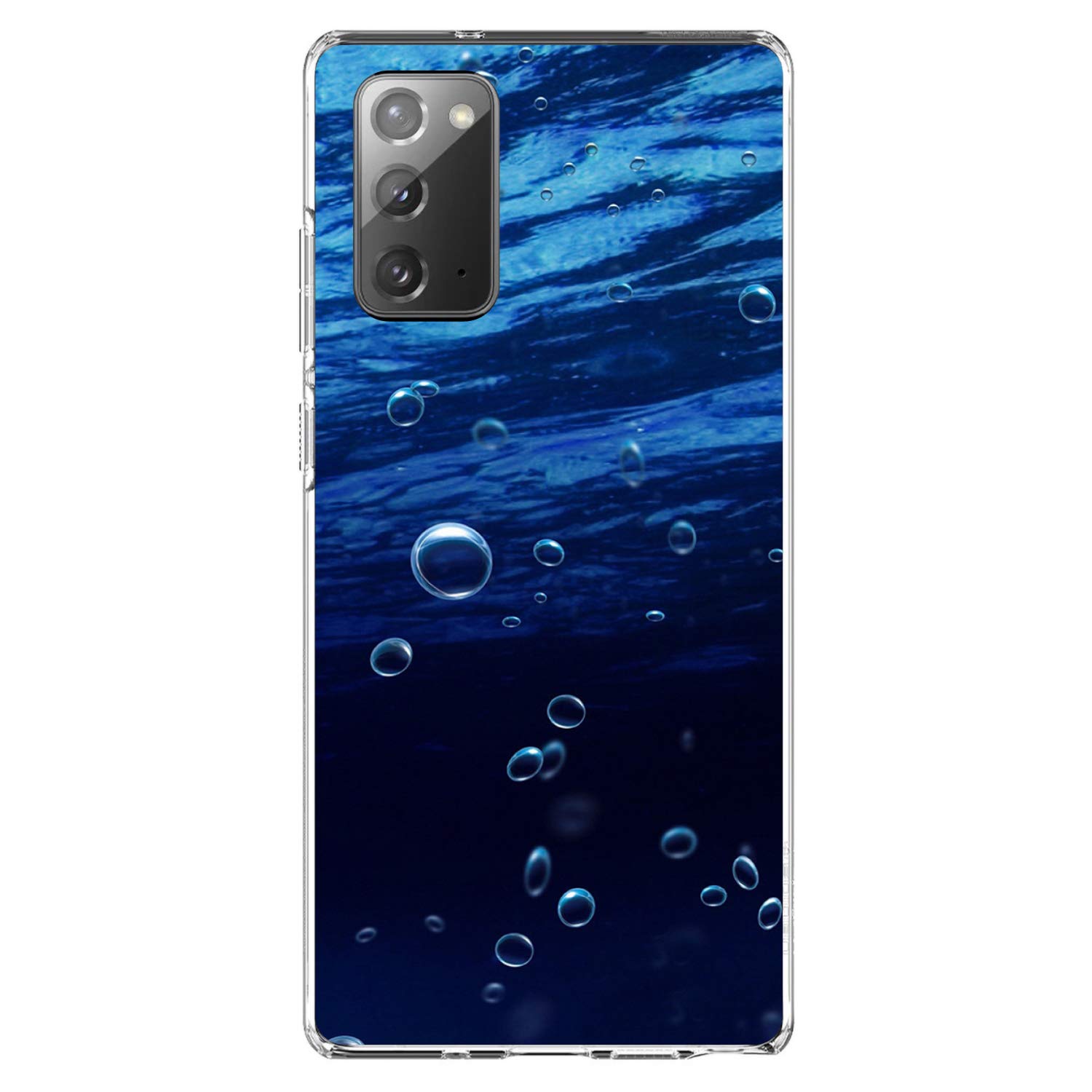 **Shockproof Clear Hybrid Case for Samsung Galaxy Note 20 (6.7 Inch) - TPU Bumper & Acrylic Back with Tempered Glass Screen Protector - Water Bubbles Blue - Perfect for Daily Protection & Outdoor Activities**