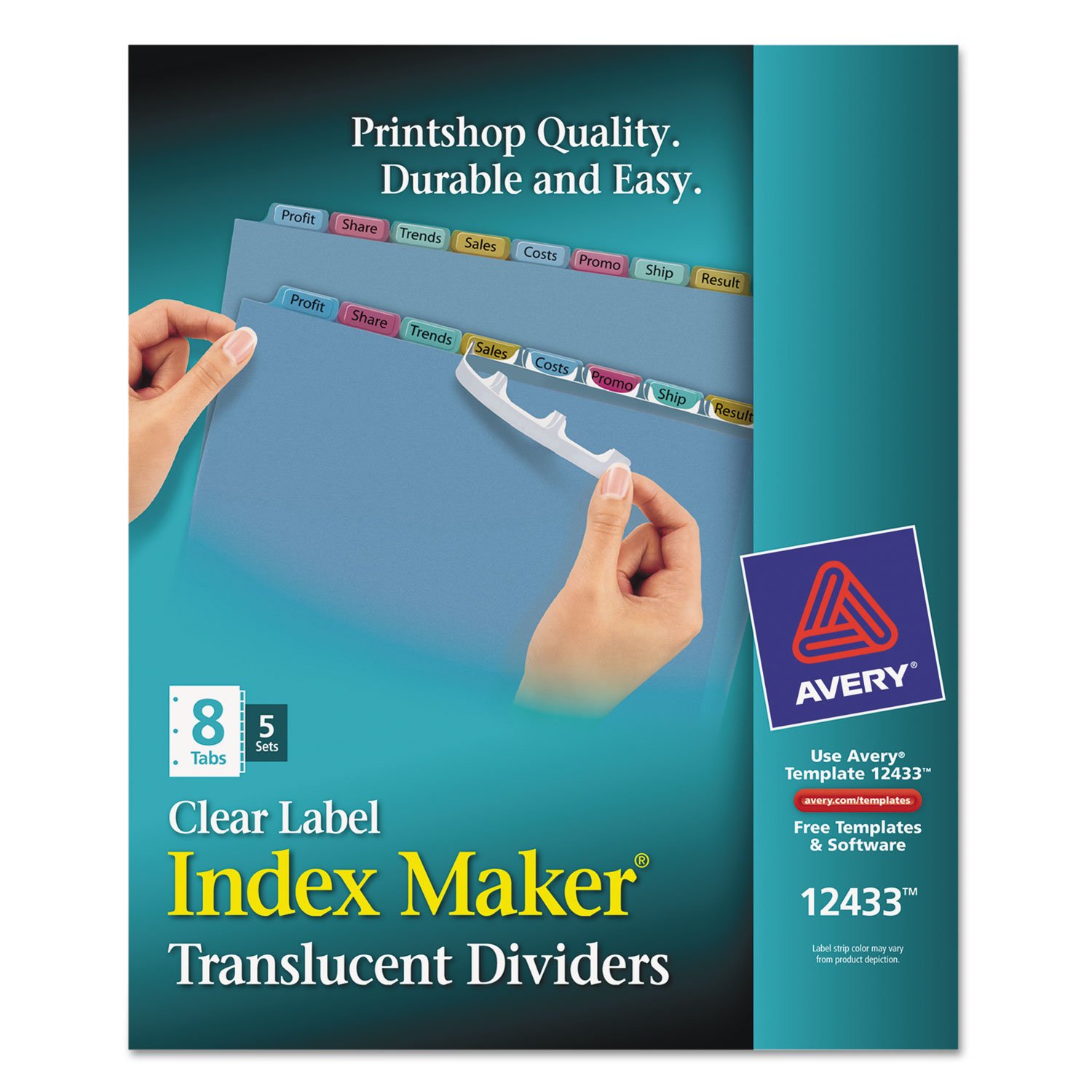 Avery 12433 Index Maker Translucent Dividers - 8 Tabs per Color, Letter Size, 5 Sets per Pack - Perfect for Office Filing, School Projects & Document Organization