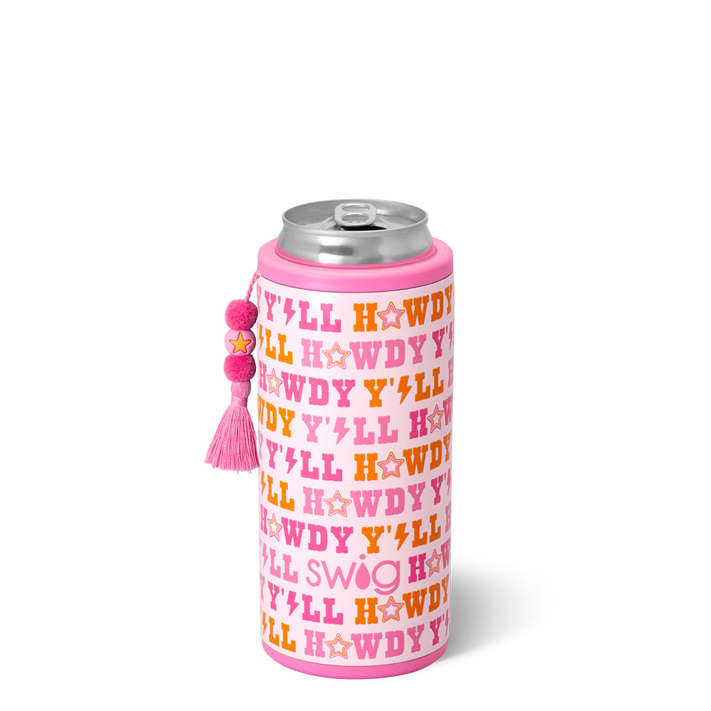Howdy Y'all Skinny Can Cooler - 12oz Slim Insulated Beer Can Holder for Cans & Bottles - Perfect for Parties, BBQs, Camping & Outdoor Events