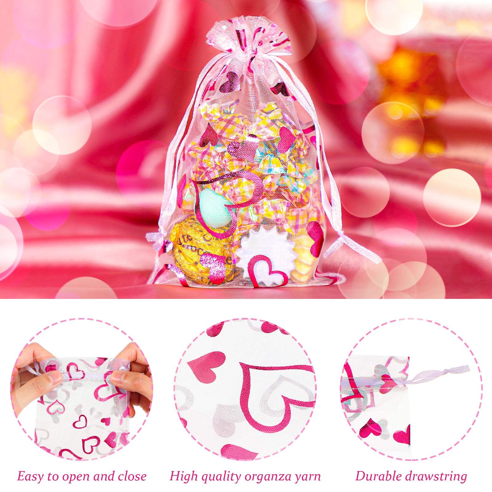 Shappy 100-Pack White Heart Organza Bags 4x6 Inch - Elegant Jewelry Pouches, Candy & Cookie Packaging for Valentine's Day, Weddings, Mother's Day Gifts & Party Favors