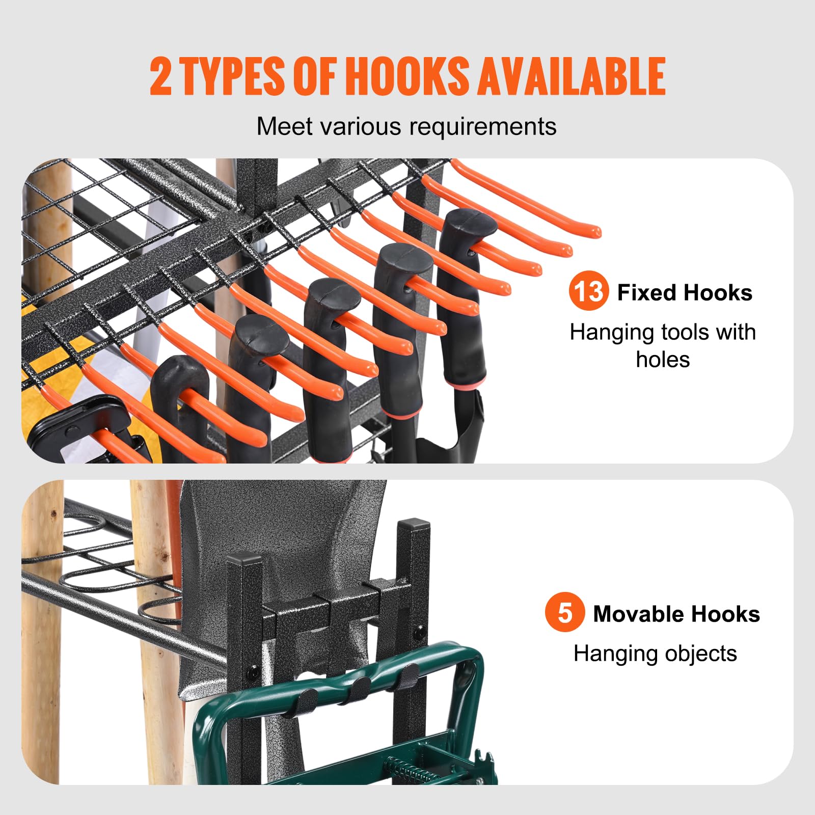 VEVOR 16-Slot Garden Tool Organizer with Hooks & Wheels - Heavy Duty Metal Yard Tool Tower Rack for Garage, Shed & Outdoor Storage - Perfect for Long-Handled Tools, Rakes & Brooms - Ideal for Home, Farm and Garden Organization