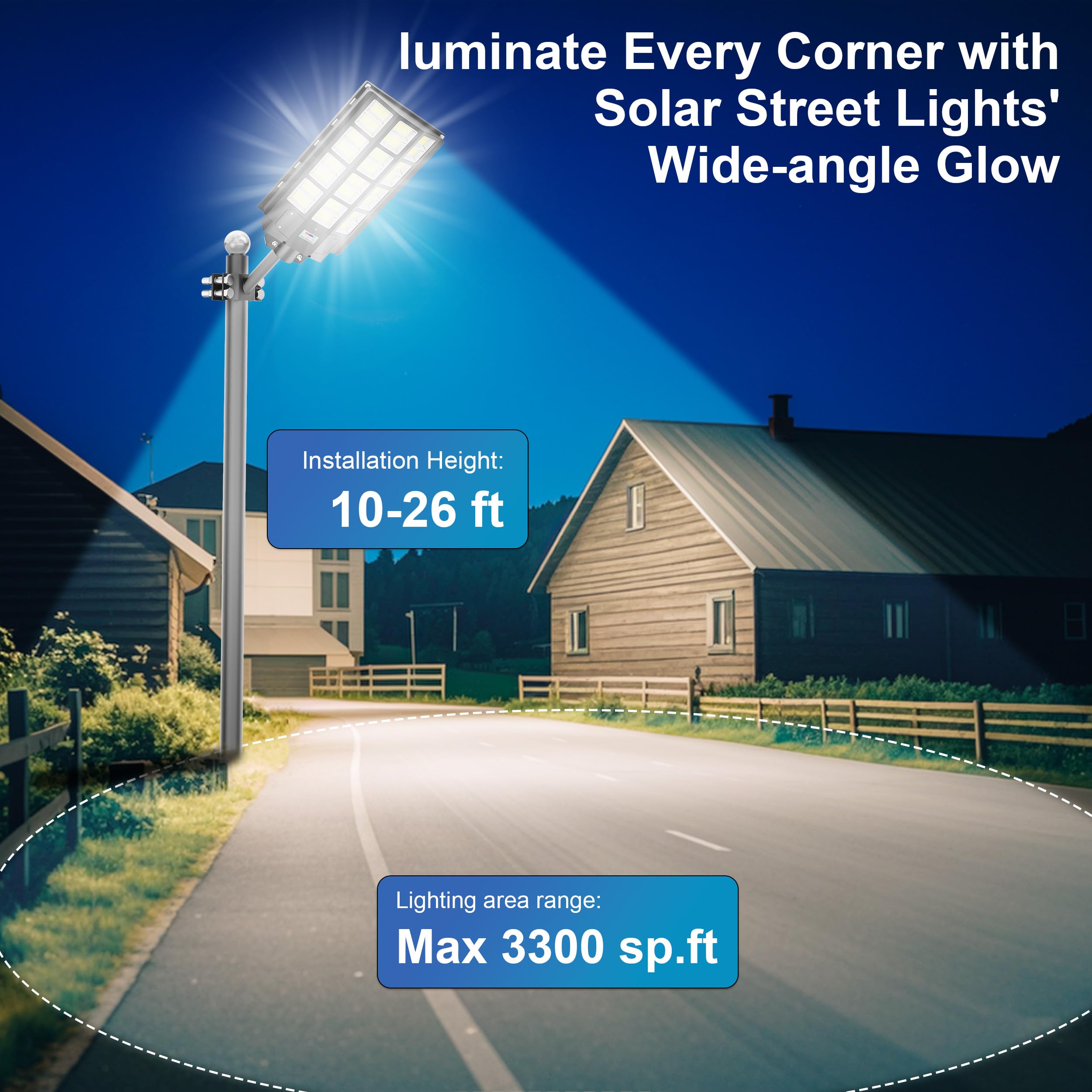 3-Pack 8000W Solar Street Lights - 360,000LM Dusk to Dawn Outdoor Lighting, IP67 Waterproof Solar Parking Lot Lights with Motion Sensor & Wide Angle - Perfect for Yards, Roads, Driveways, and Pathways