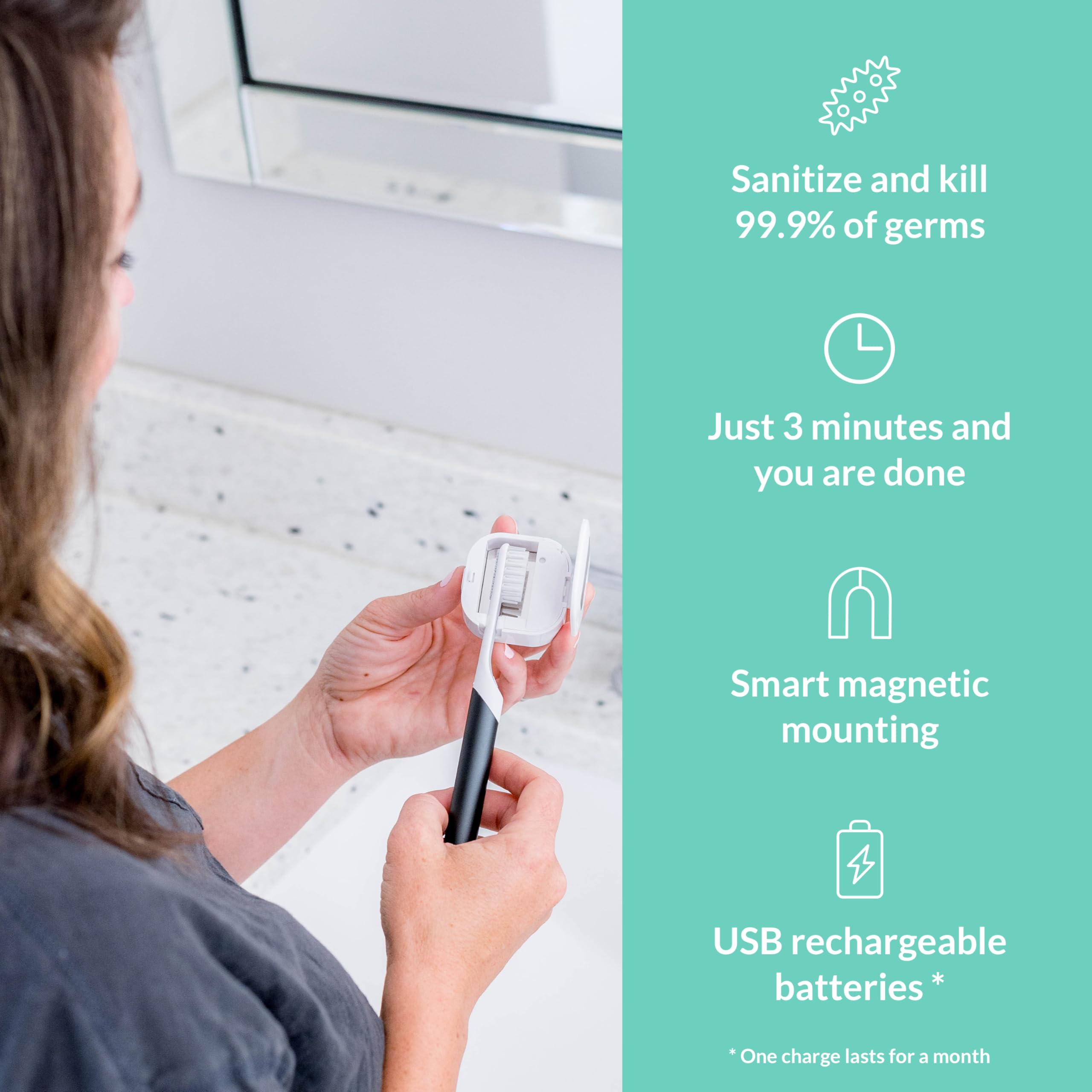 Bril UV-C Toothbrush Sanitizer - Portable Travel Toothbrush Cleaner with Magnetic Holder & Rechargeable Case for All Toothbrush Sizes (Navy Blue) | Perfect for Travel, Home & Office Use