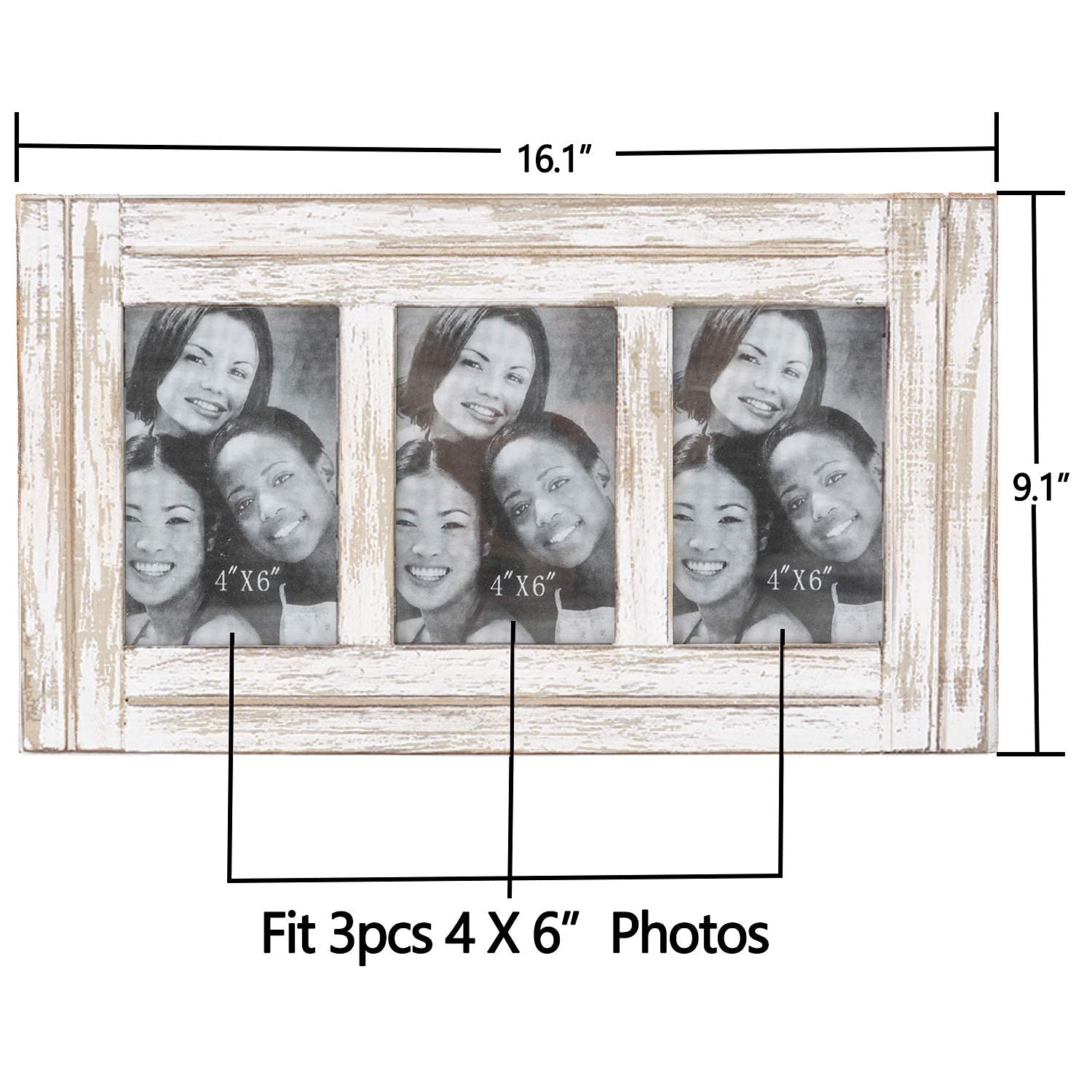 RiteSune Set of 3 Rustic 4x6 Picture Frames for Wall - Perfect for Photo Collage, Home Decor, Christmas & Birthday Gifts - White - Ideal for Living Room, Bedroom & Office Wall Decoration
