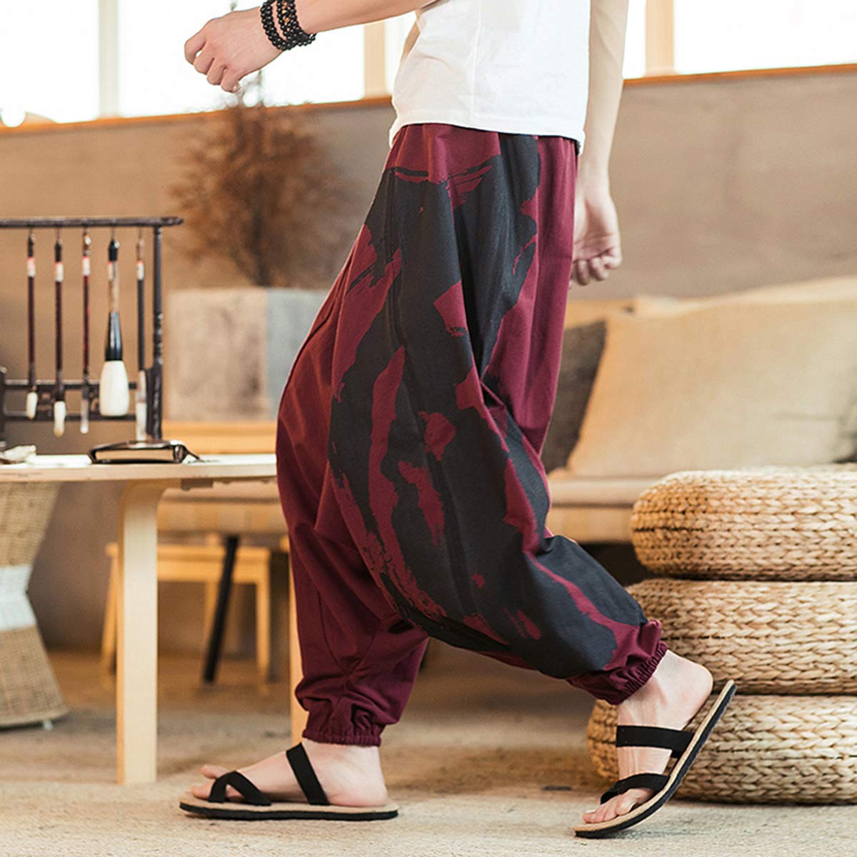 Seidarise Men's Harem Pants - Drop Crotch Lounge Pants, Plus Size Genie Pants & Balloon Yoga Joggers for Men | Comfortable Loungewear for Home, Yoga, Meditation and Streetwear Fashion