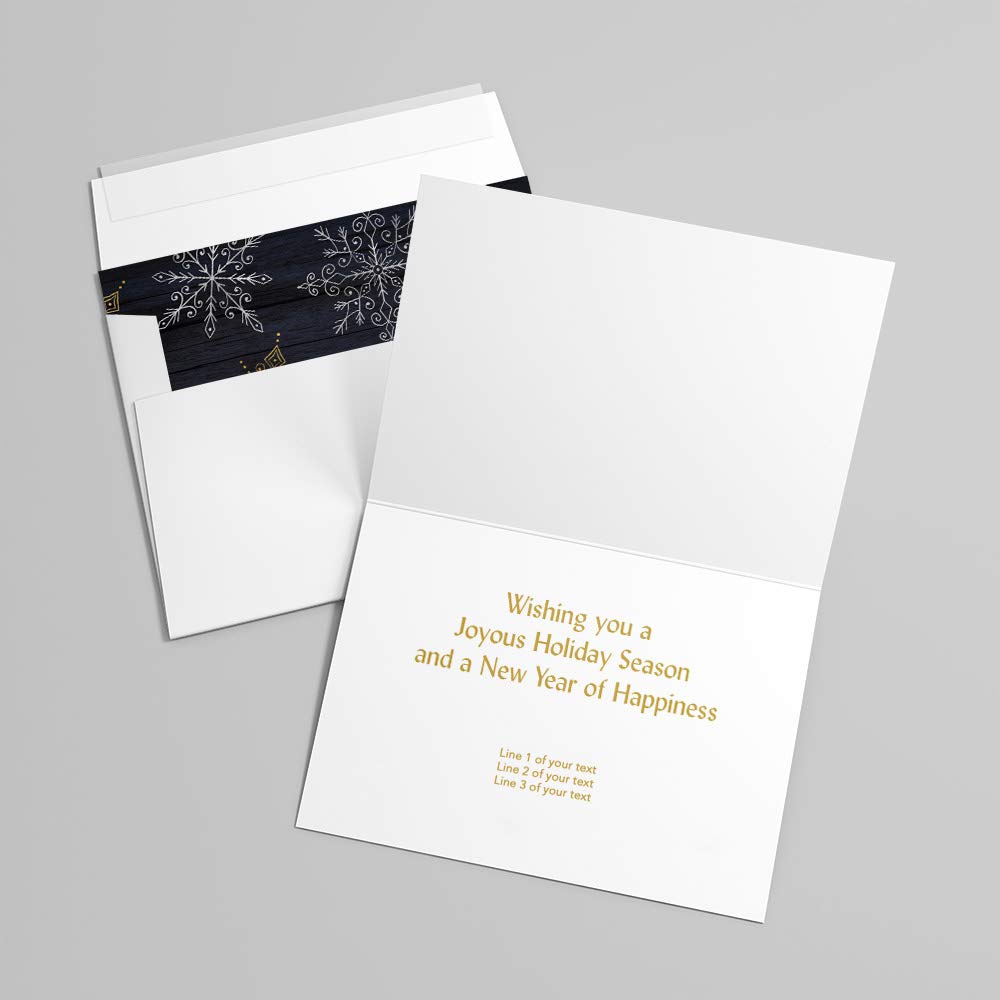 Snowflakes of Gold Christmas Cards - 25 Custom Greeting Cards with Envelopes | Personalized Holiday Cards Printed in USA | Perfect for Holiday Greetings, Office Gifts & Family Correspondence