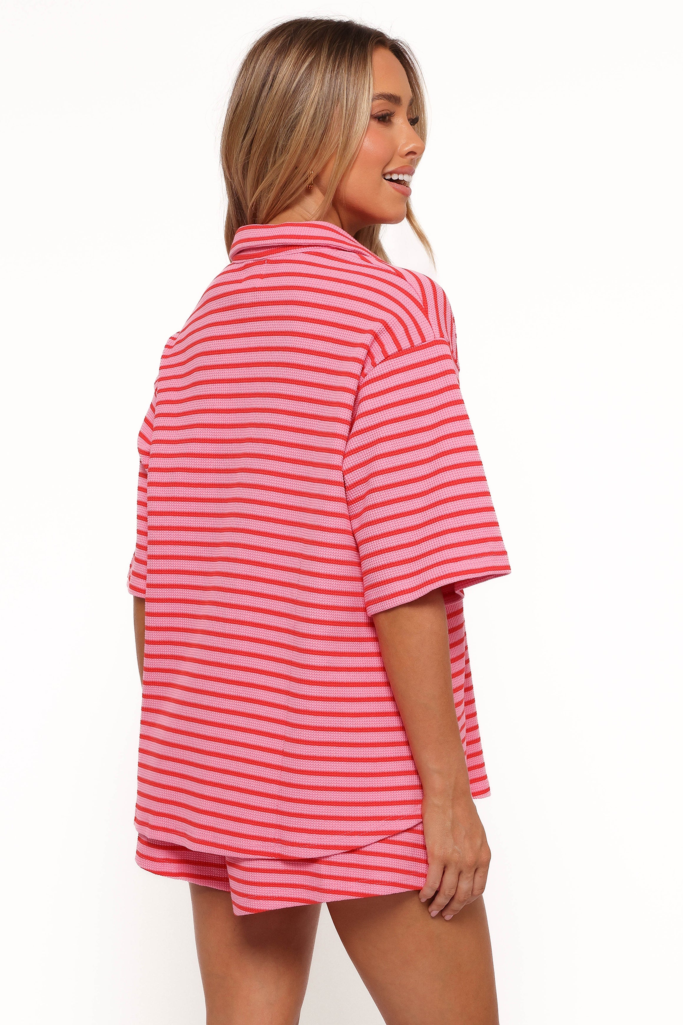 Alden Cotton Knit Set for Women - Soft Pink & Red Striped Lounge Pajama Set - Perfect for Sleepwear, Loungewear and Relaxing at Home