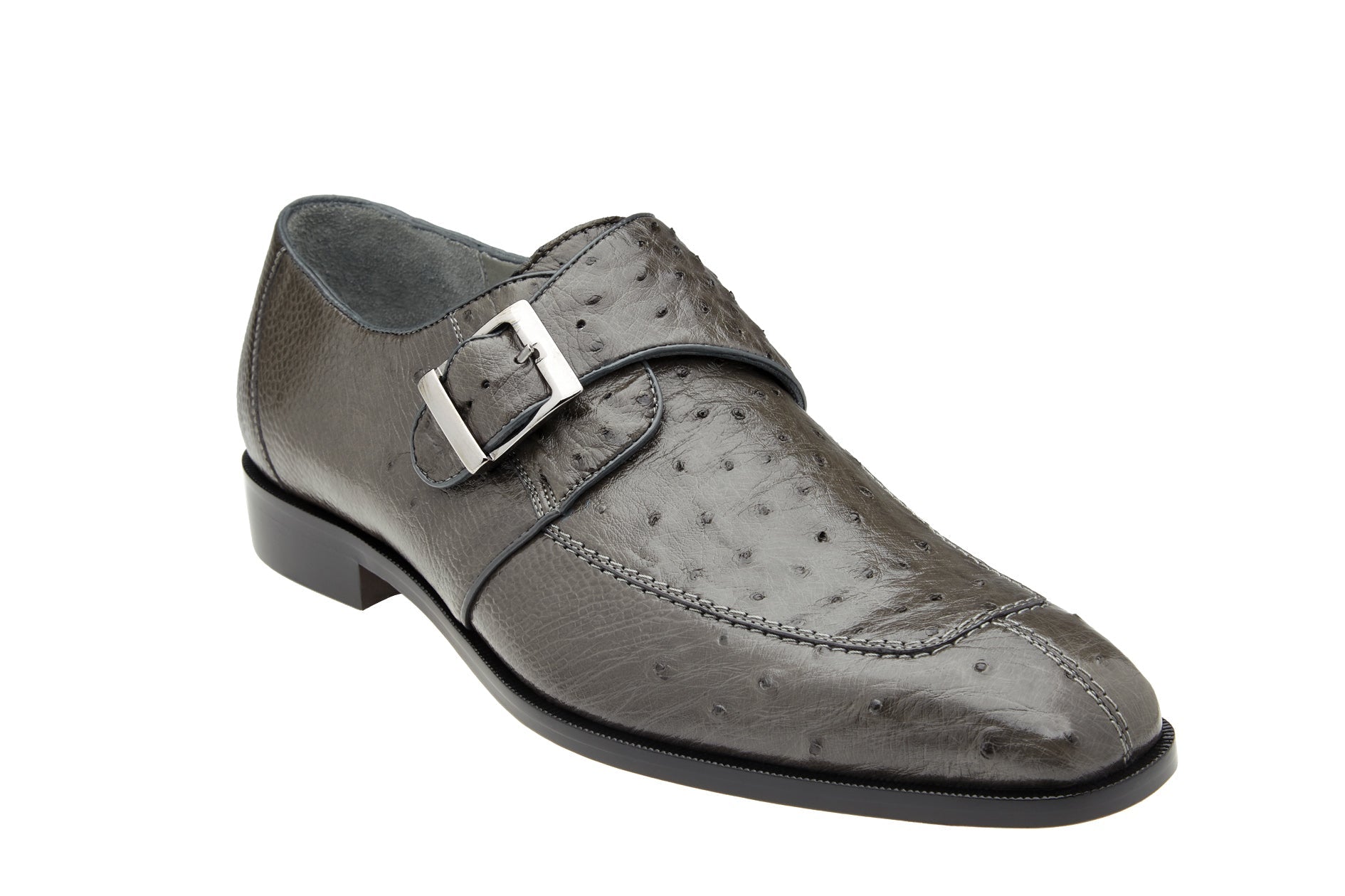 Belvedere Josh Genuine Ostrich Leather Dress Shoes for Men - Gray Single Buckle Formal Shoes (114011) | Perfect for Business Meetings, Weddings & Special Occasions