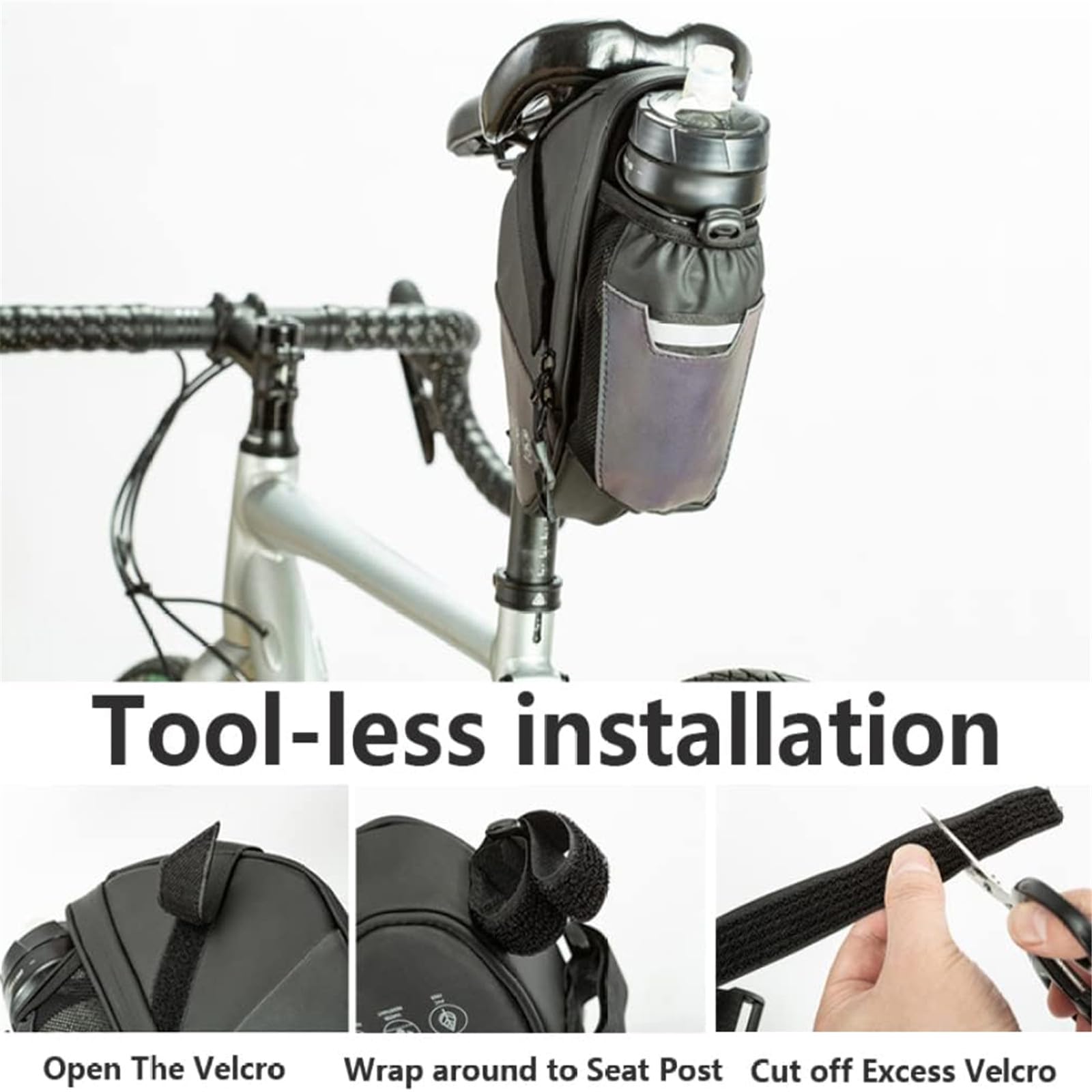 **Waterproof Bike Saddle Bag with Water Bottle Pouch - 1.5L Under Seat Storage for Mountain & Road Bicycles - Ideal for Commuting, Cycling & Outdoor Adventures**