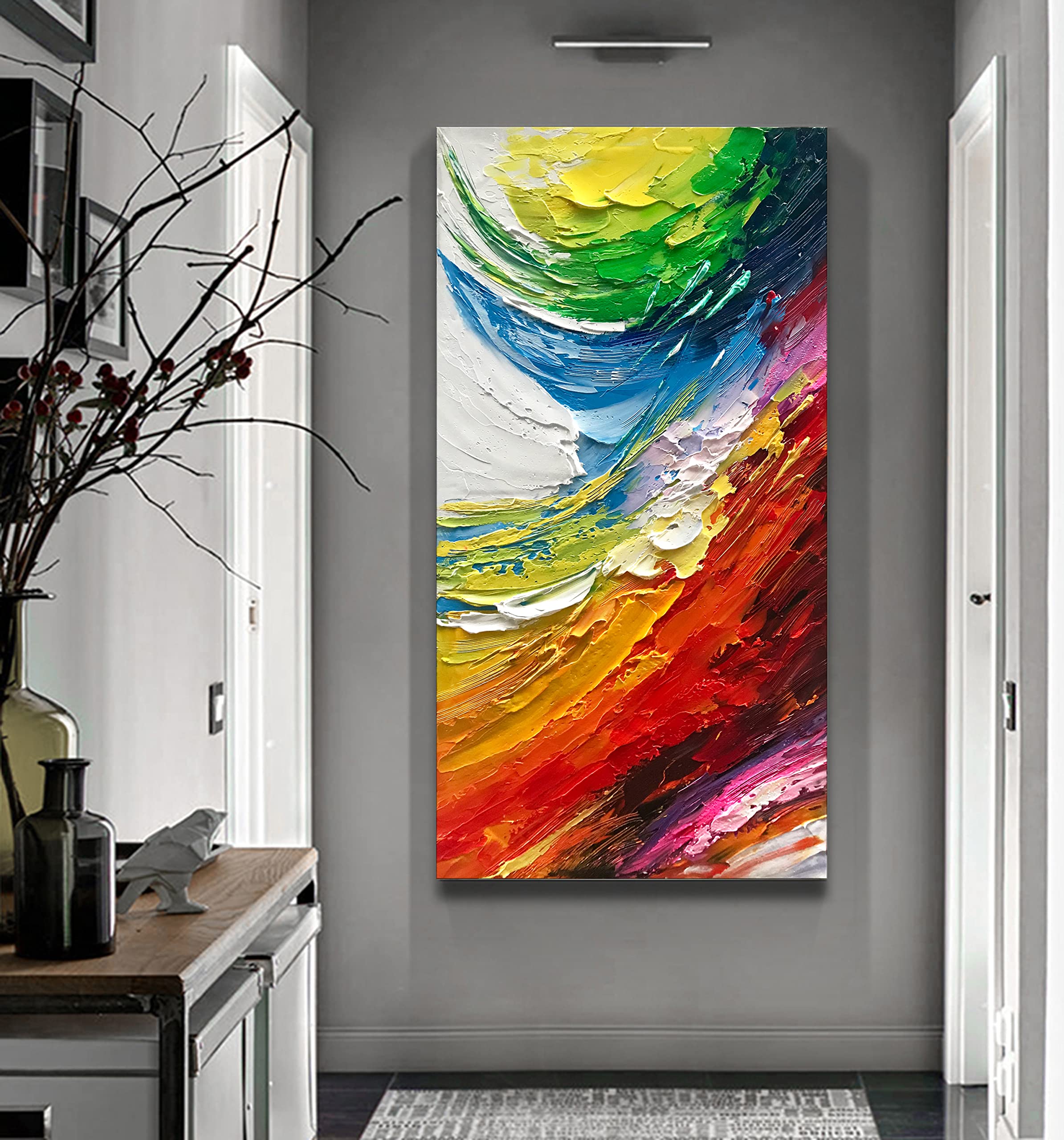 Hand-Painted Blue and Red Abstract Oil Canvas Wall Art - 46x23 Inch Modern Framed Painting for Living Room, Bedroom, Office, Hotel & Restaurant Decor | Perfect for Contemporary Home & Commercial Spaces