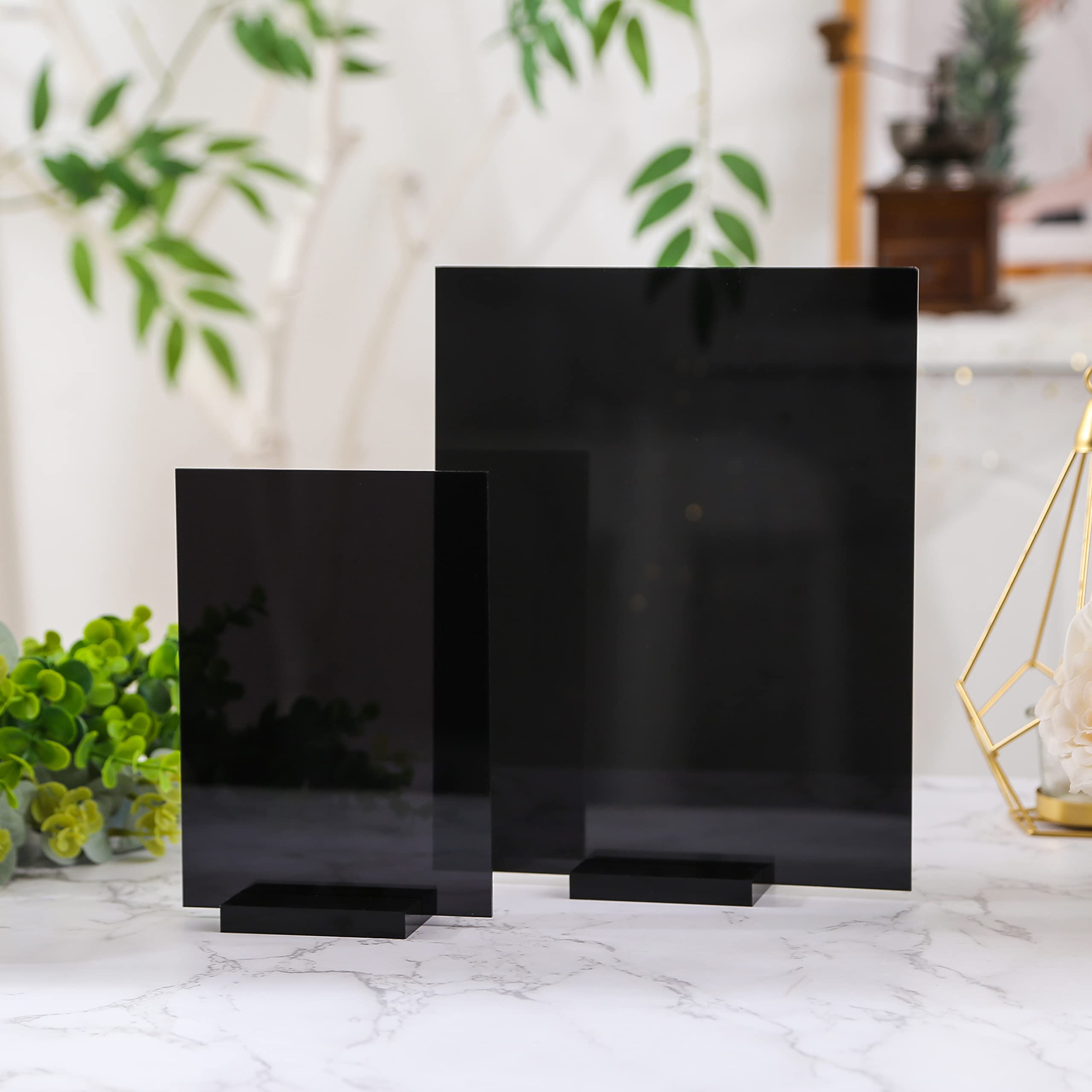 UNIQOOO Blank Tint Black Acrylic Sign with Stand - DIY Table Number Signs, Wedding Place Cards, Party Decorations - 30 Acrylic Signs & 30 Stands - Perfect for Weddings, Birthdays, Restaurants and Events