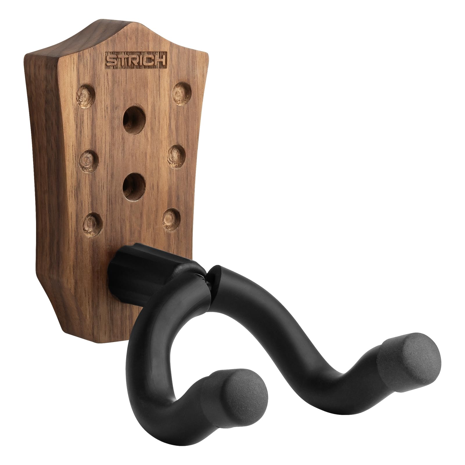 Premium STRICH Guitar Wall Mount - Walnut Base U-Shaped Hanger with Screws for Acoustic/Electric/Classical Guitars, Bass & Banjo (1-Pack) - Space-Saving Instrument Storage for Home Studios & Music Rooms