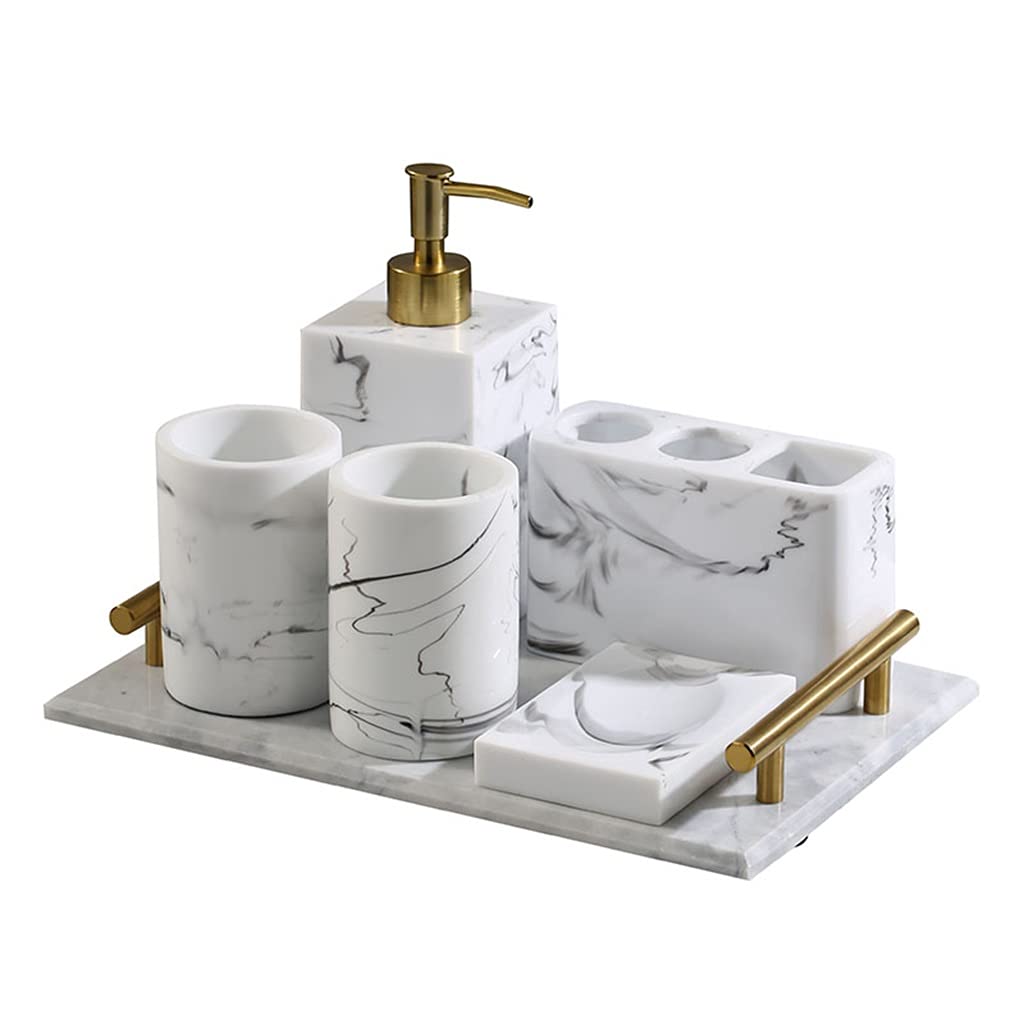6-Piece Bathroom Accessories Set - White Soap Dispenser, Toothbrush Holder, Tumbler, Soap Dish, Tray & Lotion Bottle | Modern Vanity Organizer for Bathroom Countertop Decor