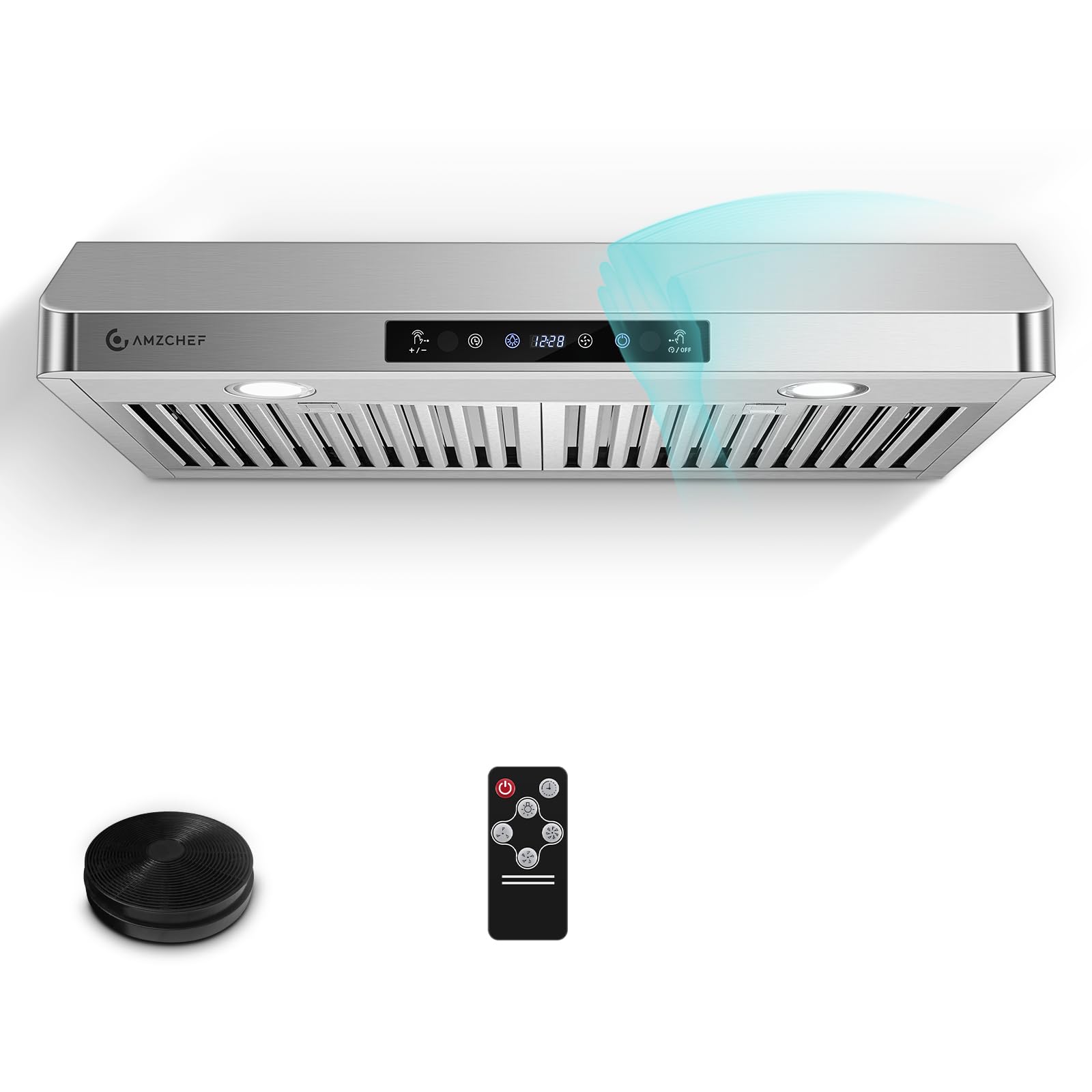 AMZCHEF 30 Inch Under Cabinet Range Hood - 700CFM Stainless Steel Kitchen Vent Hood with 3 Speed Exhaust Fan, Touch/Remote/Gesture Control, LED Lights & Timer - Dishwasher-Safe Baffle Filters - Perfect for Modern Kitchens, Apartments & Small Spaces