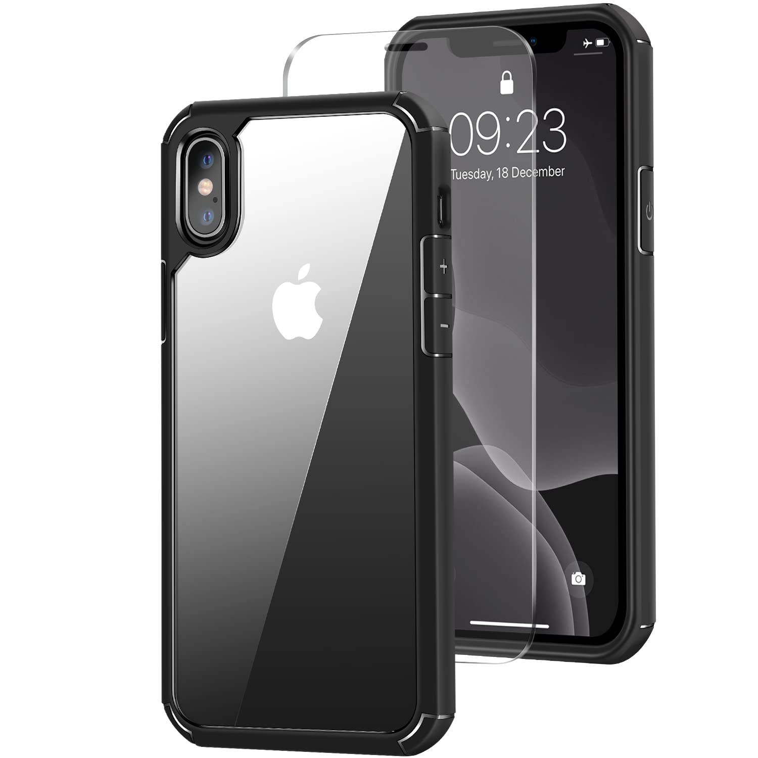 Amizee iPhone Xs Max Case - Military Grade Protective Cover with HD Screen Protector | Slim Crystal Clear Back Design | Perfect for Everyday Use, Travel & Outdoor Activities (Black)