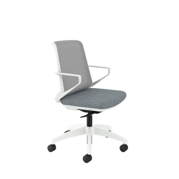 Ergonomic Cliq Office Chair with Synchro Tilt - Basalt Fabric & White Designer Frame - Perfect for Home Office, Gaming & Workspaces