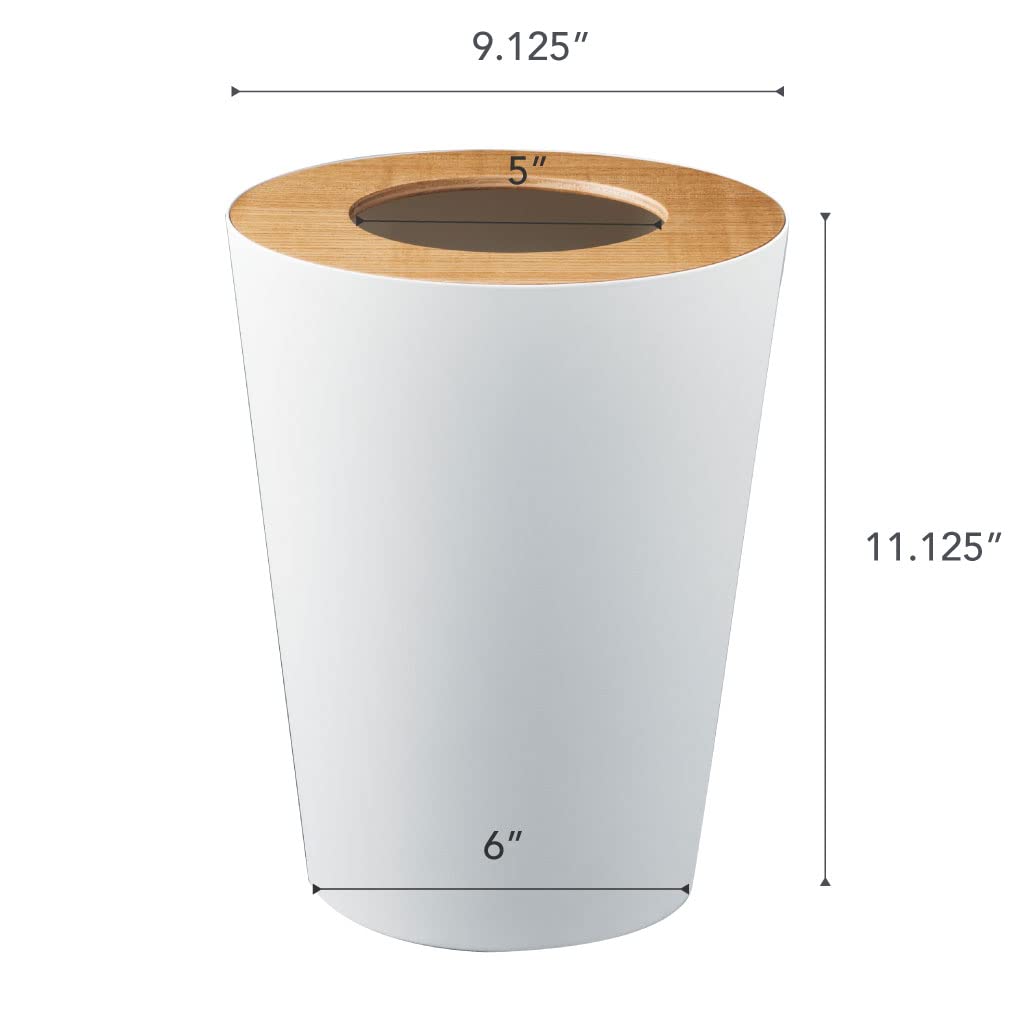 Yamazaki Home Small Modern Trash Can - Stainless Steel & Wood Waste Bin for Bathroom, Kitchen, Office - Compact Ash Design for Small Spaces & Minimalist Homes