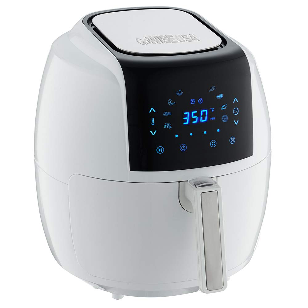 GoWISE USA 5.8-Quart 8-in-1 Digital Air Fryer with Recipe Book & Parchment Paper - Healthy Oil-Free Cooking for Family, White - Perfect for Crispy Fries, Chicken Wings & Baking at Home