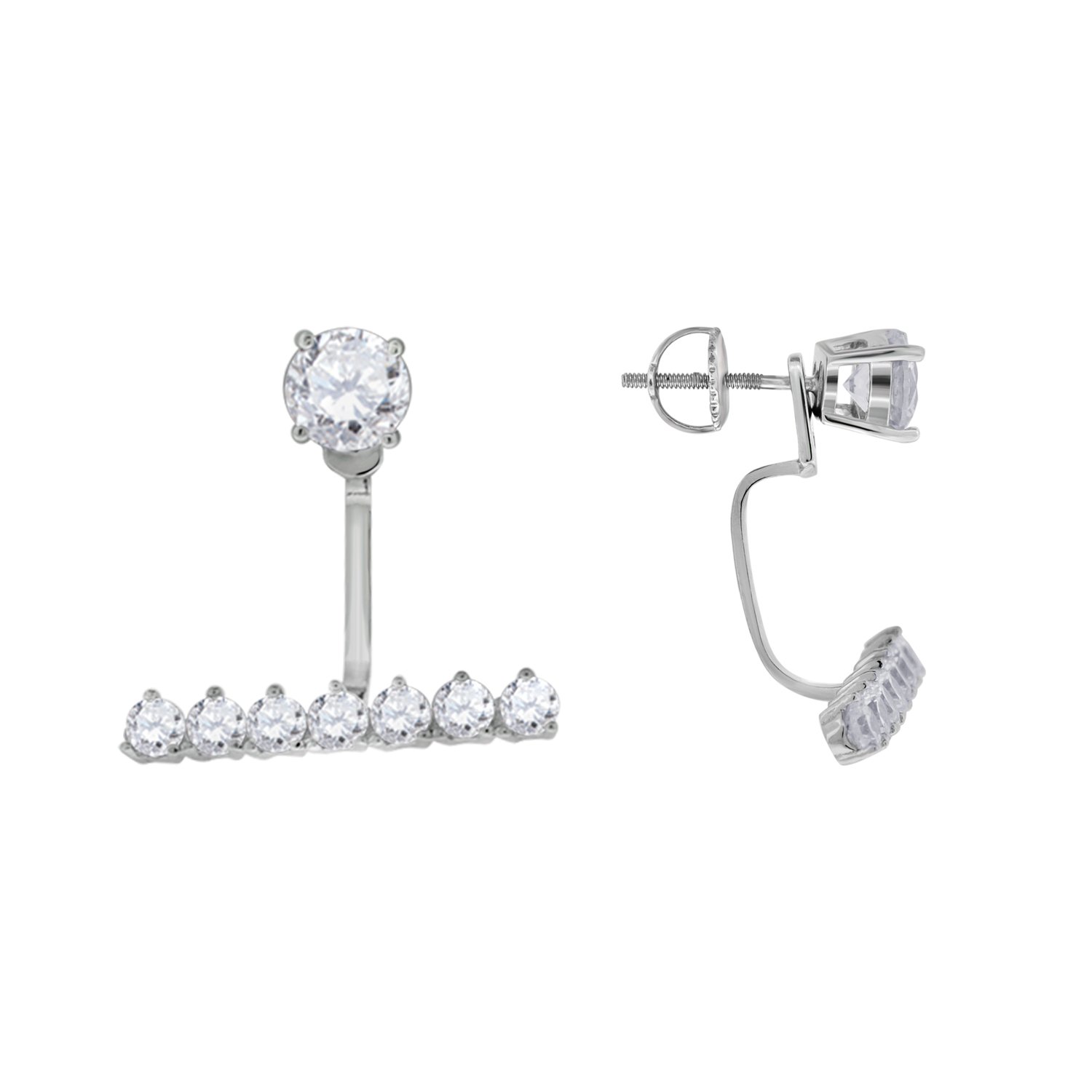925 Sterling Silver Women's Round Cubic Zirconia CZ Stud Cluster Fashion Earrings - Elegant Jacket Earrings for Daily Wear, Parties & Special Occasions