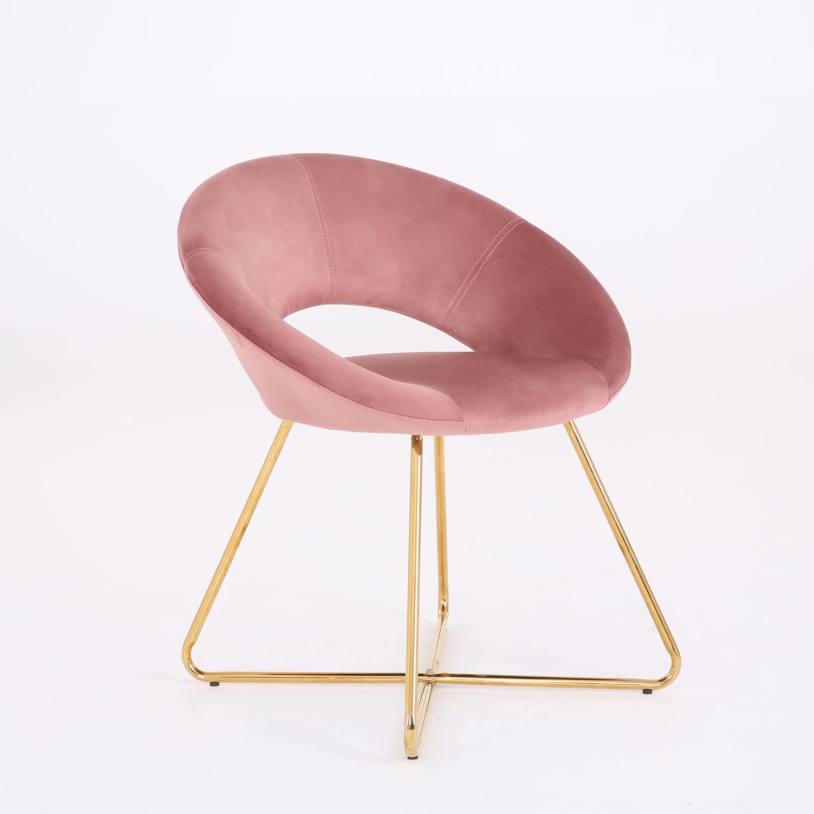 Tesmula Modern Velvet Dining Chair Set - Upholstered Accent Chair with Gold Base in Pink | Comfortable Vanity Chair for Bedroom, Living Room & Dining Room | Perfect for Makeup Dressing Table, Breakfast Nook & Home Decor