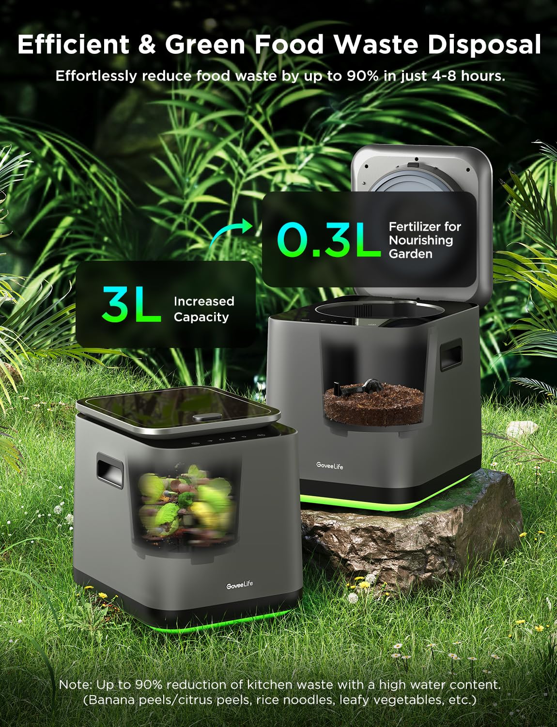 GoveeLife 3L Smart Electric Kitchen Composter with App & Voice Control - Auto-Cleaning, 3 Modes, Food Waste to Fertilizer Converter for Indoor & Garden Use - Perfect for Eco-Friendly Homes & Small Space Composting