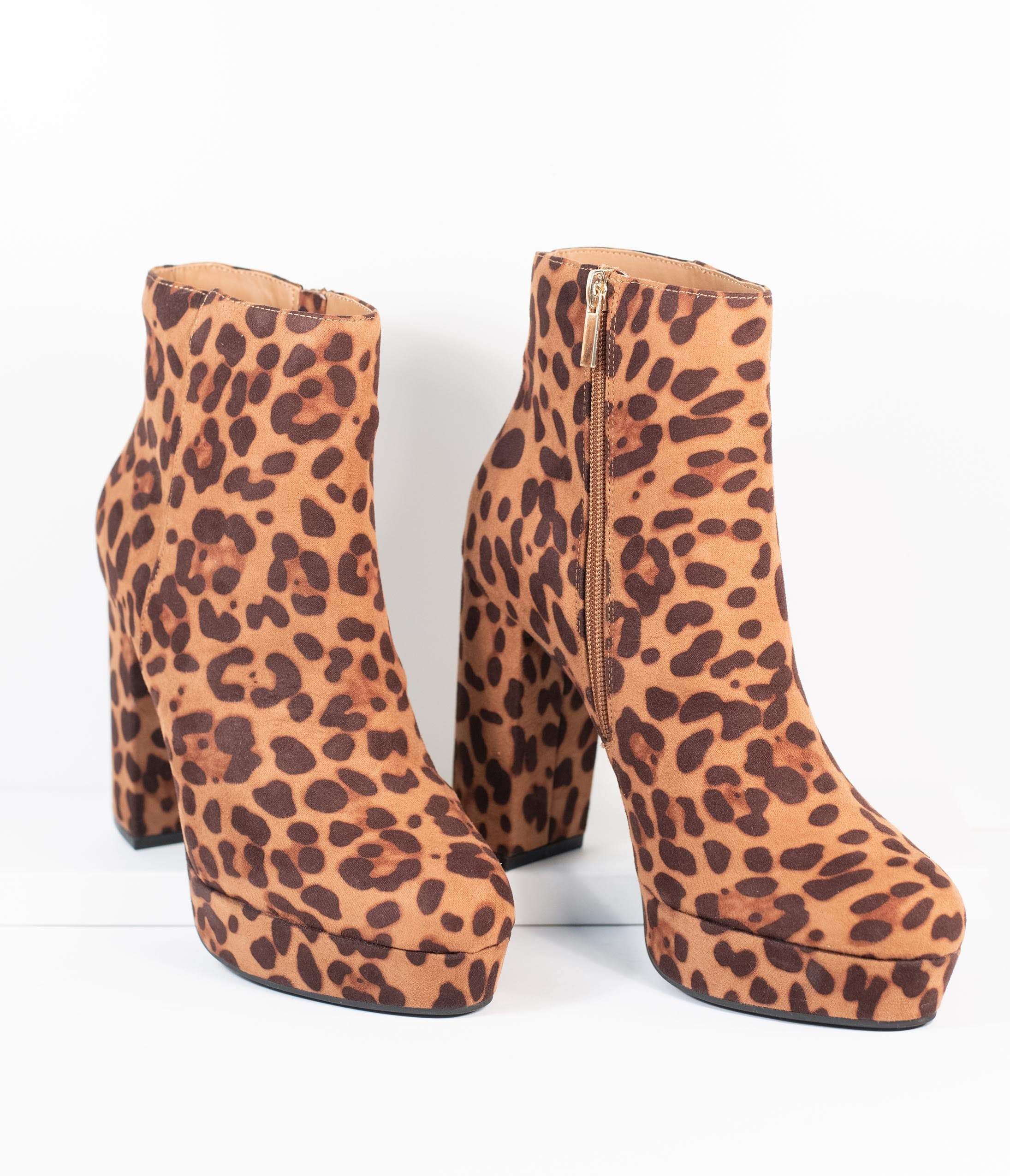 Leopard Print Suede Platform Heel Booties for Women - Stylish Chunky Heel Ankle Boots for Fall & Winter Fashion, Perfect for Parties, Dating and Office Wear