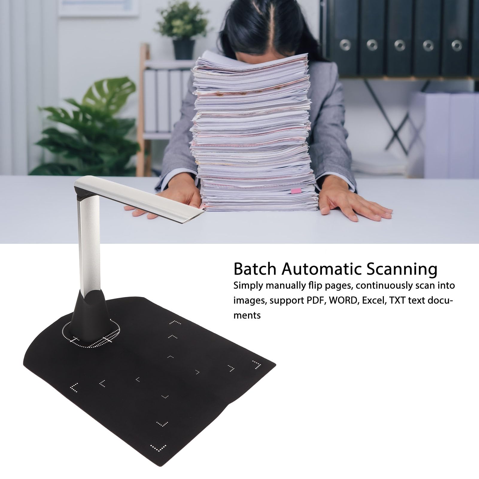 USB Document Scanner with Real-Time Projection & Video Recording, High-Resolution CMOS Sensor, OCR Text Recognition for Windows - Ideal for Office, Education, and Home Use