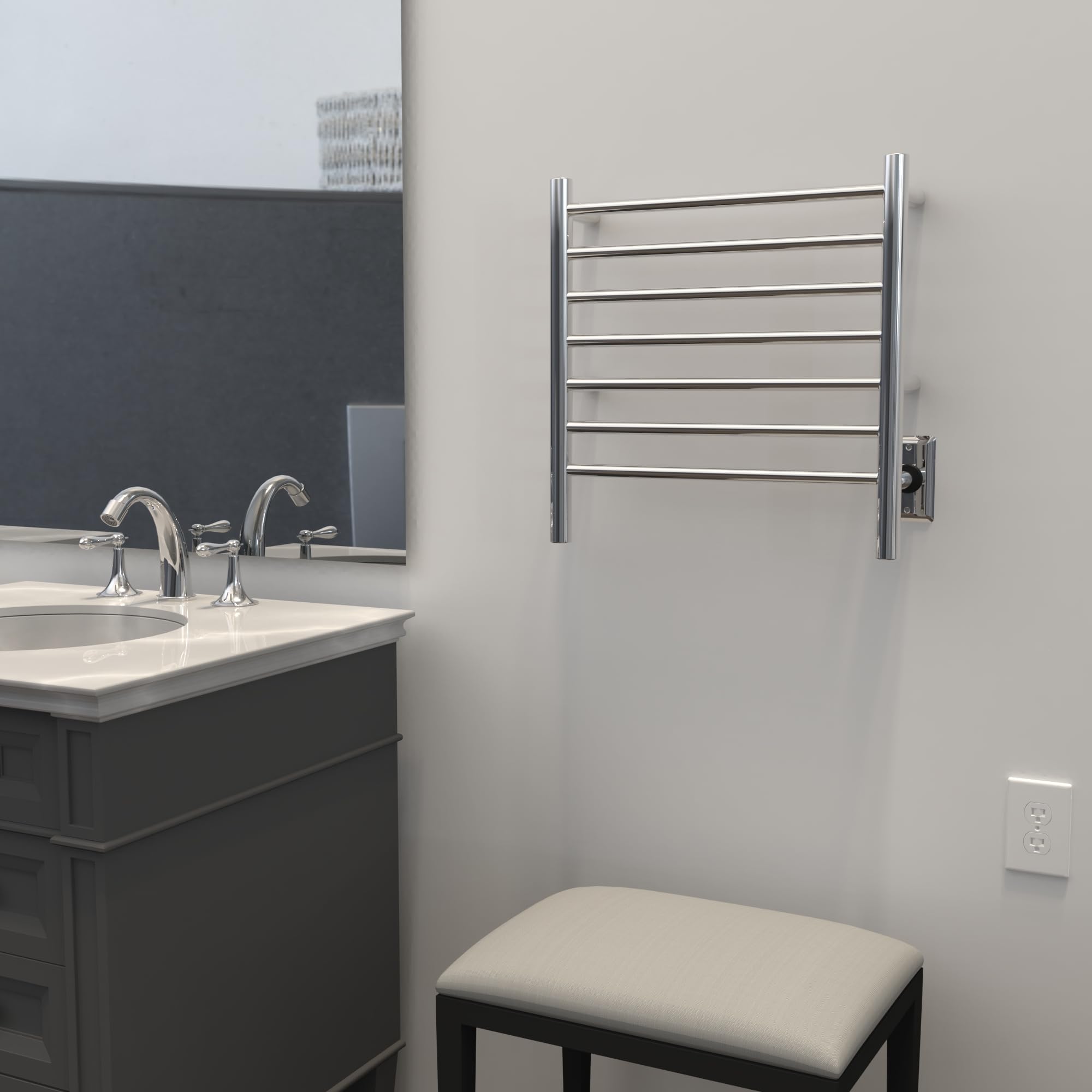 Amba RWHS-SP 7-Bar Radiant Hardwired & Plug-in Towel Warmer Heater - Matte Black Finish for Bathroom, Spa & Luxury Home Use