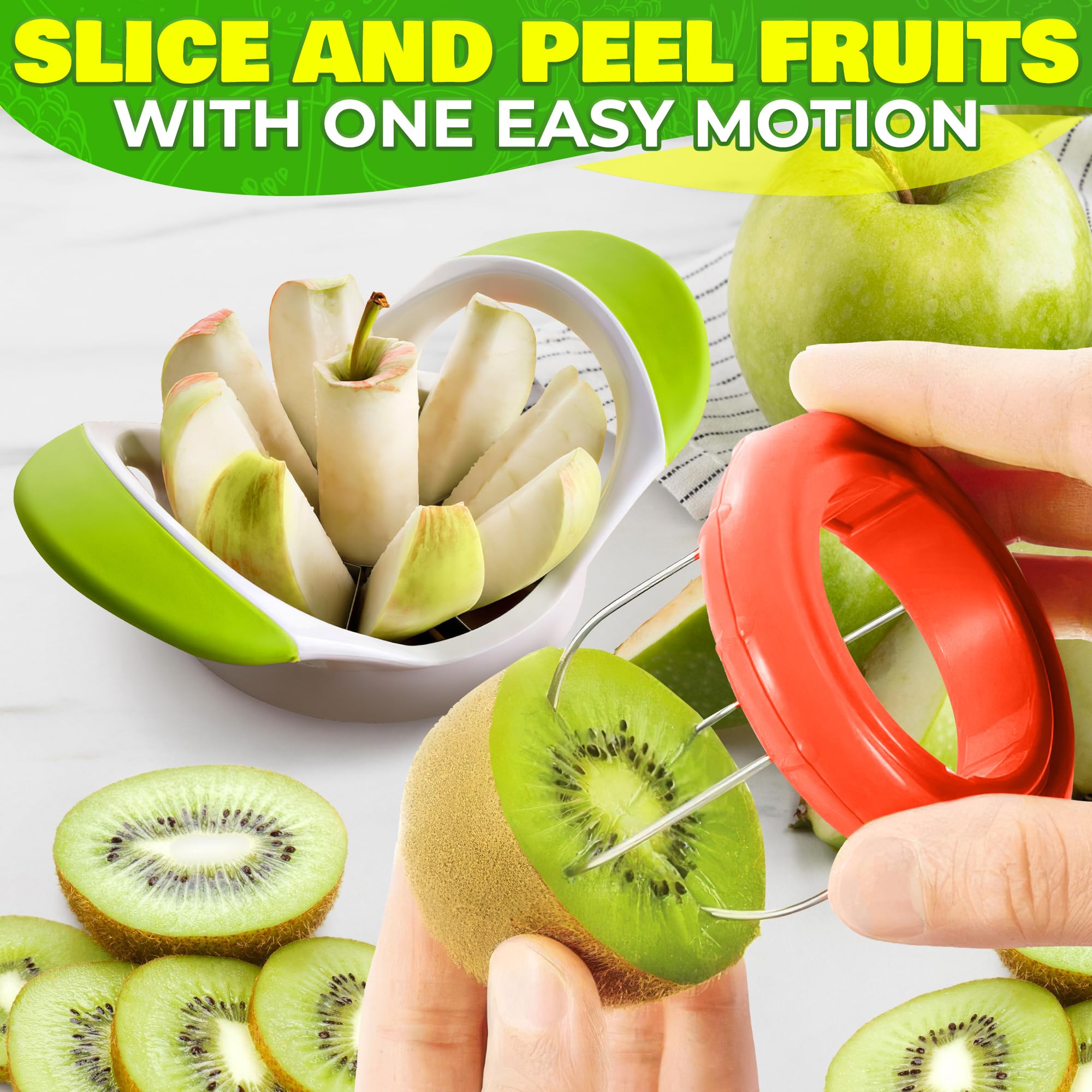 10-Piece Fruit Slicer Set - Pineapple Corer, Kiwi Cutter, Apple Slicer, Cantaloupe Cutter, Strawberry Huller, Watermelon Slicer & Banana Slicer - Perfect for Fruit Salads, Smoothies & Party Platters