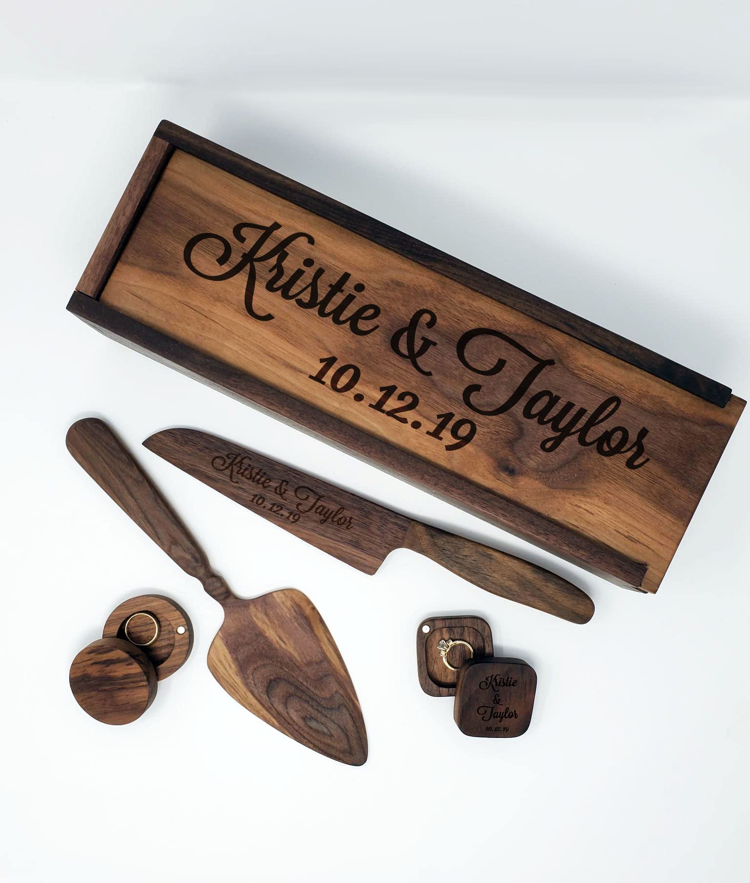 Personalized Wooden Cake Serving Set with Laser Engraving - Rustic Wedding Cake Knife and Server - Perfect Anniversary Gift for Couples - Farmhouse Style Cake Cutting Set for Weddings, Anniversaries & Special Occasions