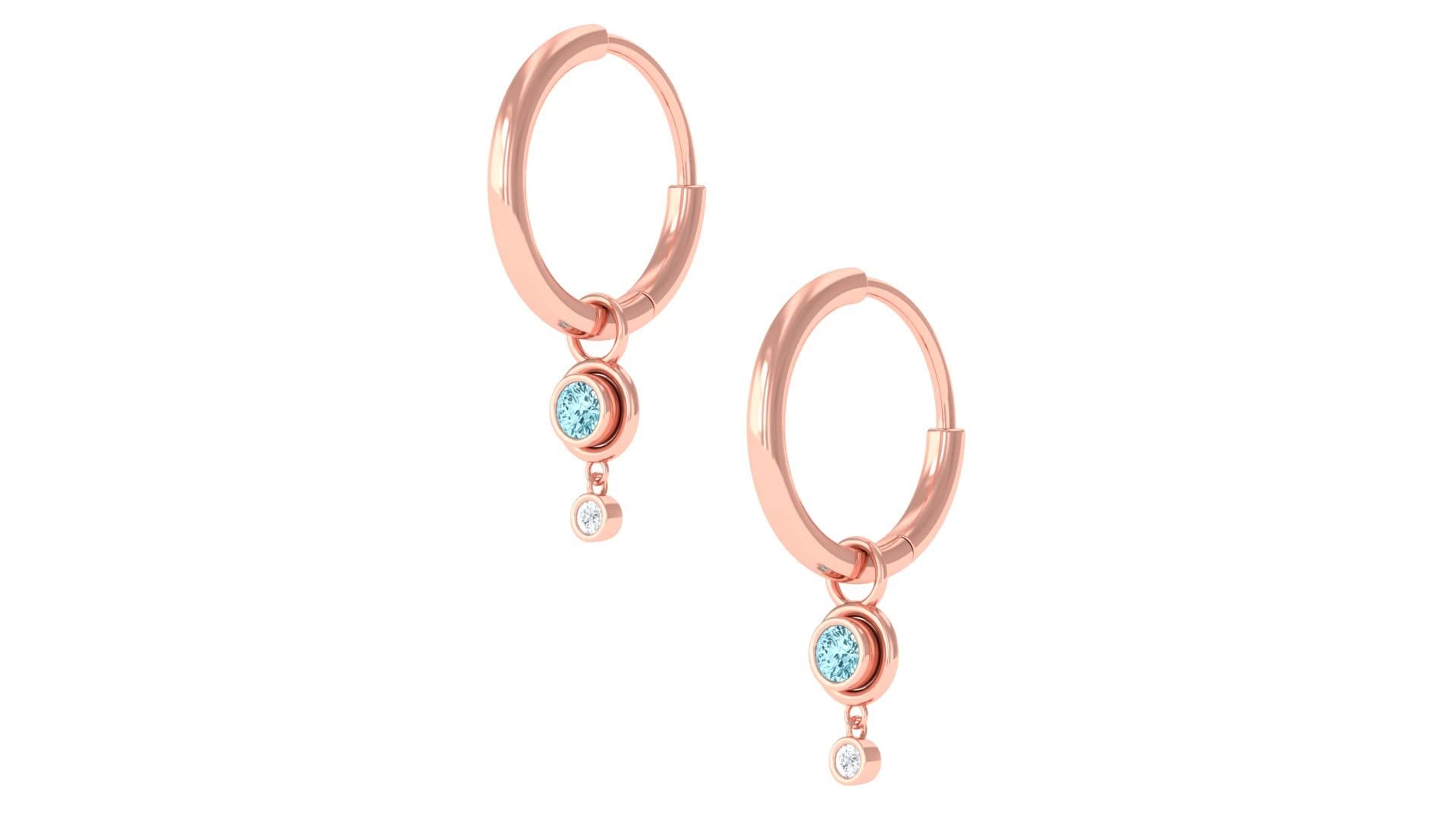 1/4 CT Aquamarine and Diamond Hoop Earrings for Women - 14K Solid Gold Hinged Drop Earrings - Elegant Jewelry for Wedding, Party & Everyday Wear