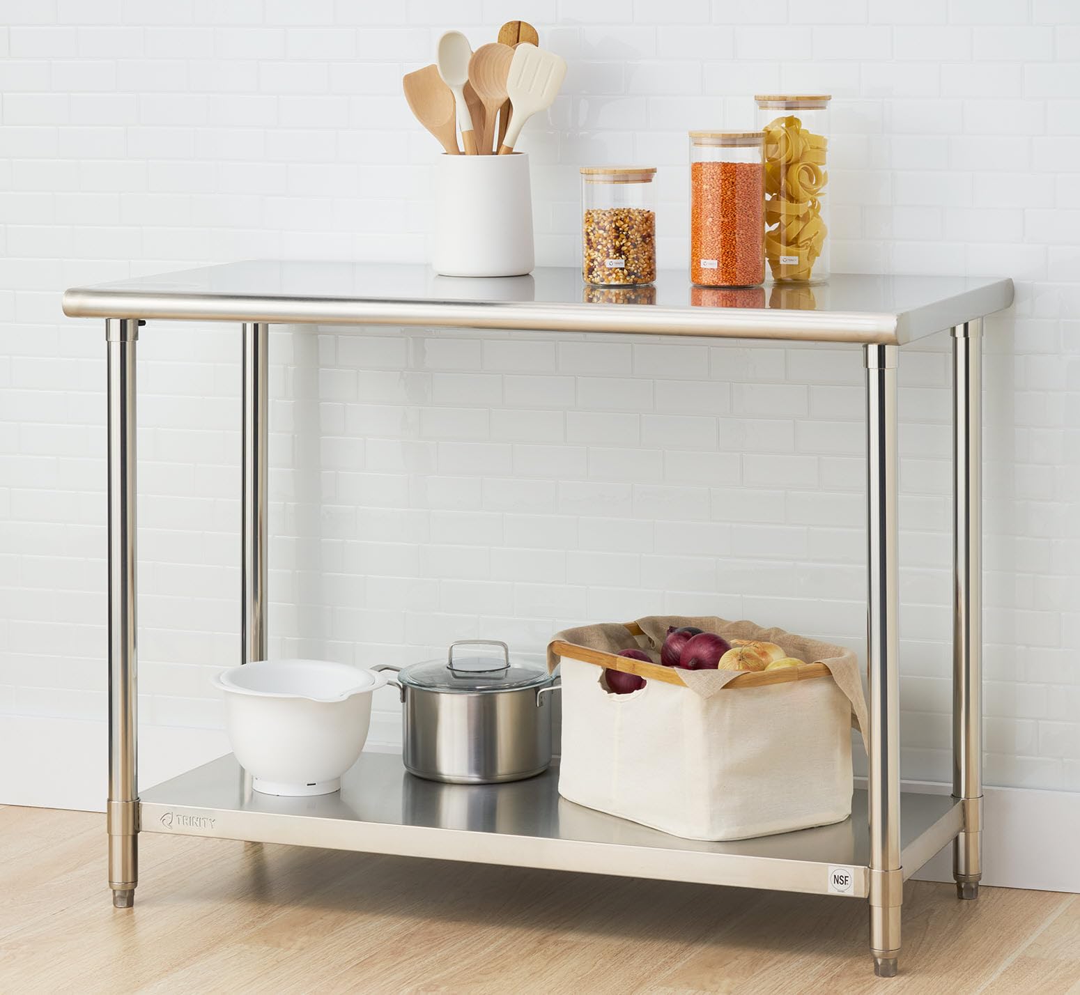 TRINITY EcoStorage NSF Certified 48-Inch Stainless Steel Commercial Utility Table - Heavy Duty Kitchen Prep Table, Restaurant Workstation, Food Prep Surface for Home & Commercial Use