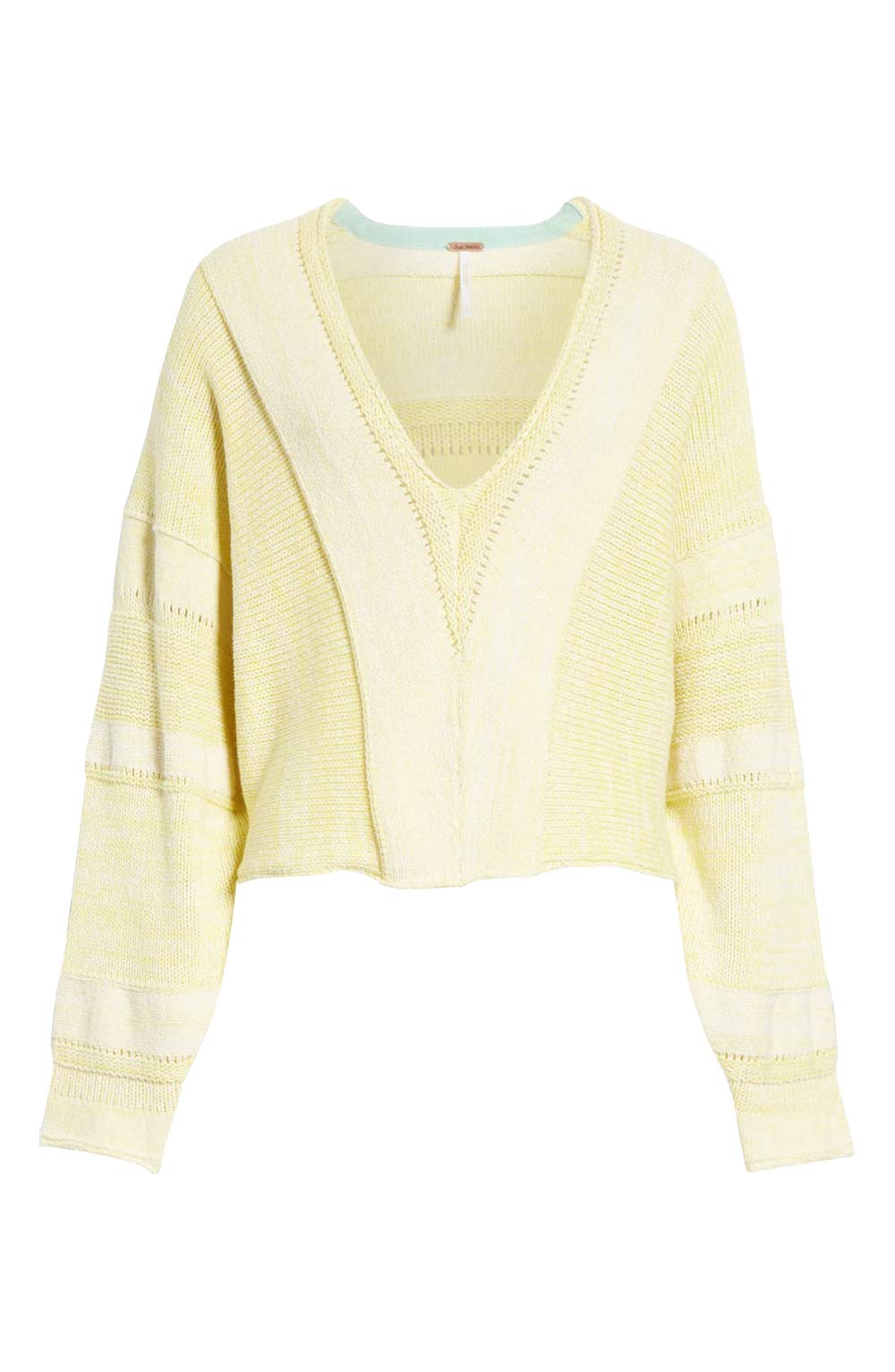 Free People Women's V-Neck Open Stitch Pullover Sweater - Yellow, Size M | Cozy Knit Sweater for Fall & Winter, Casual Outfits, Date Nights & Office Wear