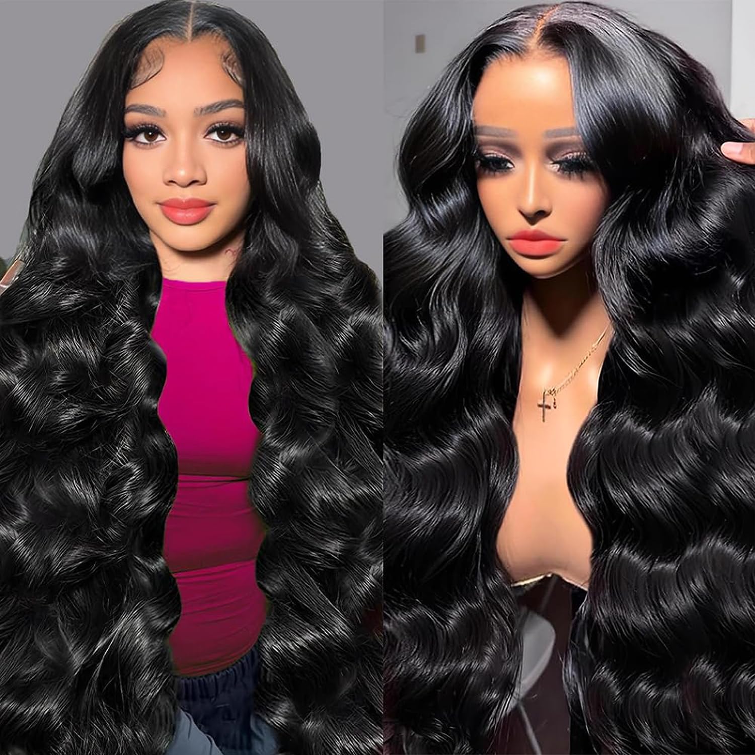 20 Inch Brazilian Human Hair Lace Front Wig - Body Wave 13x6 HD Lace Frontal with Pre-Plucked Hairline & Bleached Knots - 180% Density Natural Black Women Wig for Daily Wear & Special Occasions