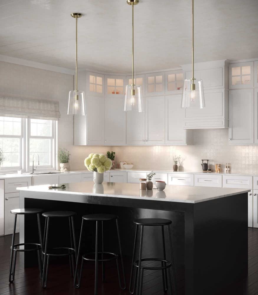 Clarion Collection 1-Light Clear Glass Coastal Pendant Light in Satin Brass - Perfect for Kitchen Island, Dining Room, and Entryway Lighting