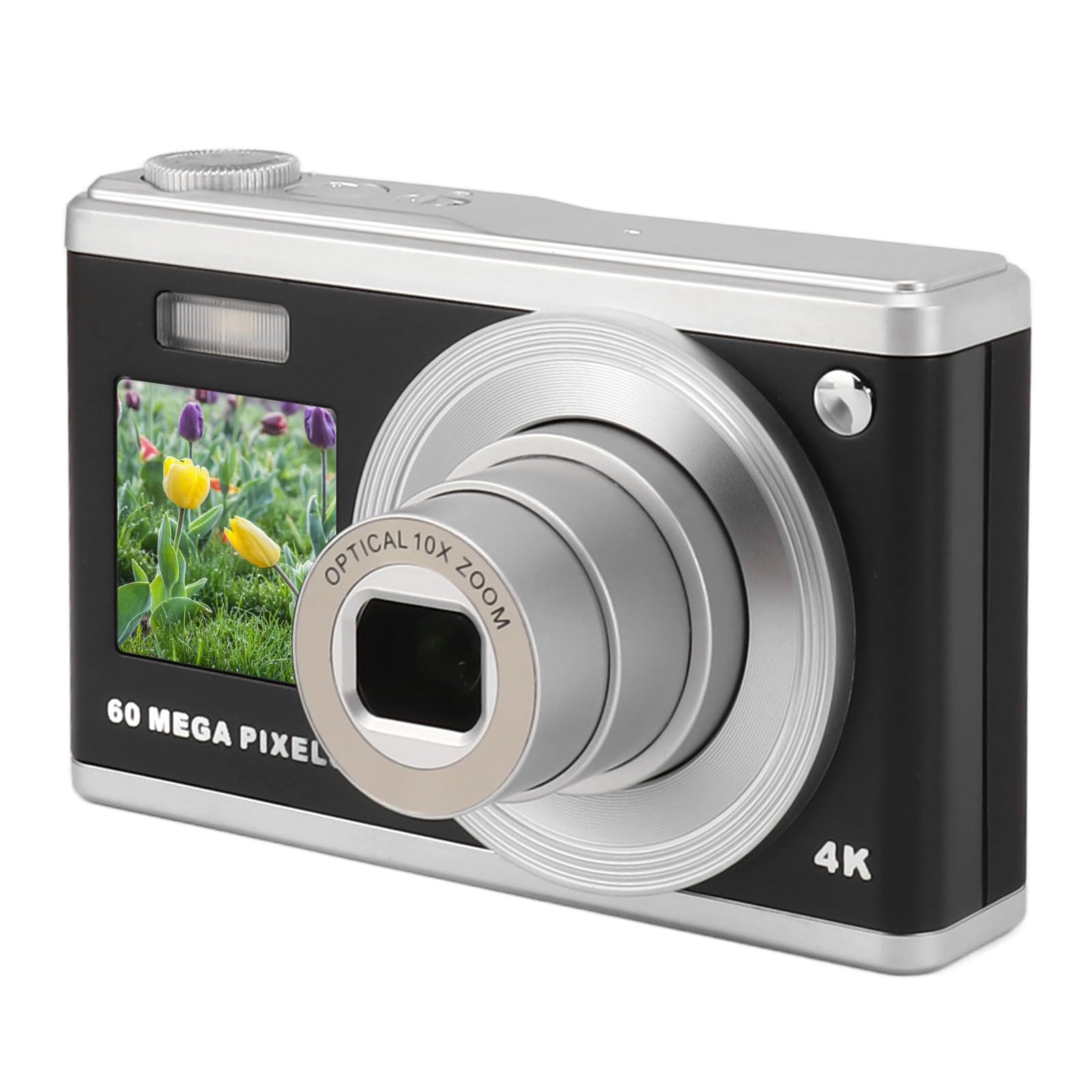 60MP 4K Digital Camera with Dual Screen & Autofocus | 10x Optical Zoom & Anti-Shake | Compact Portable Camera for Travel, Vlogging, Hiking & Outdoor Photography | Automatic Functions (Black)