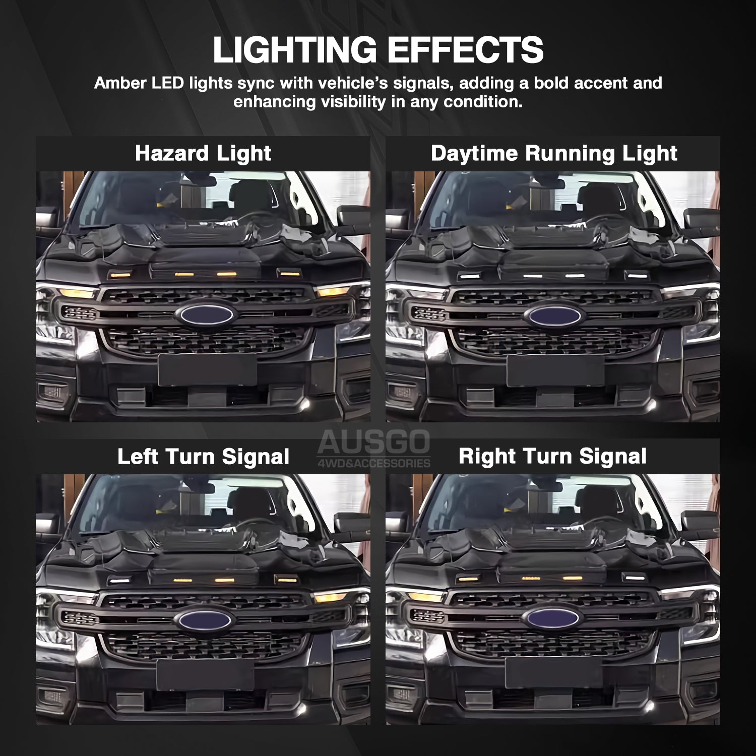 LED Bonnet Protector for 2022+ Ford Ranger Next Gen - Single/Extra/Dual Cab | Durable Hood Guard with Light | Perfect for Off-Roading & Night Driving