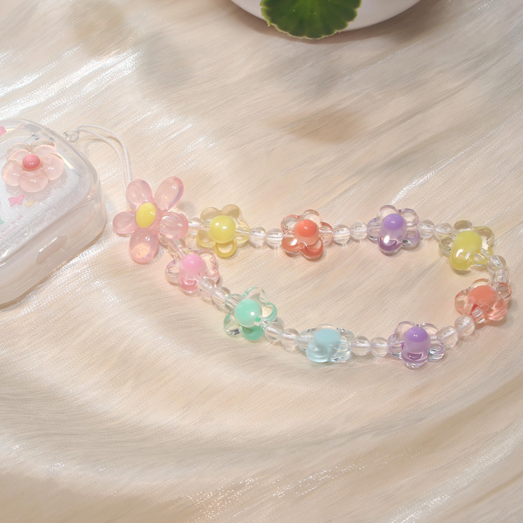 Handmade Beaded Phone Charms Strap - Cute Flower Heart Bear Bracelet Wrist Lanyard for Phone Case & Camera Accessories | Perfect for Girls, Teens, DIY Gifts, and Everyday Fashion Accessory