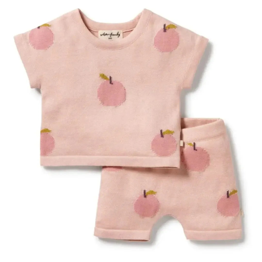 Wilson & Frenchy Organic Cotton Knitted Baby Set - Just Peachy | Soft & Breathable Newborn Outfit for Girls & Boys | Perfect for Photoshoots, Playtime & Special Occasions