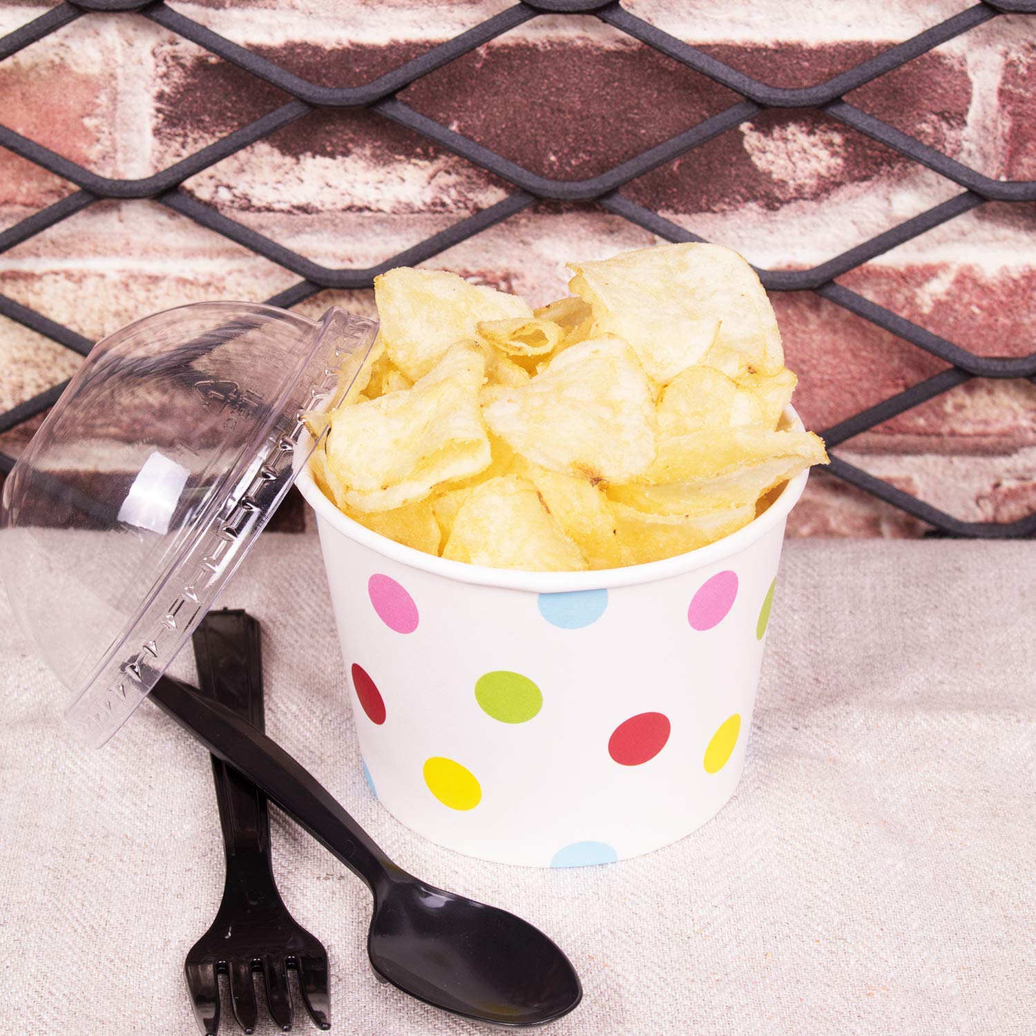 12oz (1000 ct) Disposable Paper Ice Cream Cups & Soup Bowls - Hot/Cold Food Containers for Ice Cream, Gelato, Yogurt, Soup & Snacks - Perfect for Parties, Catering & Dessert Shops - Dotted Design