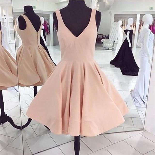 Elegant A-Line V-Neck Homecoming Dress Short Satin Prom Gown for Women - Perfect for Parties, Dances & Special Occasions