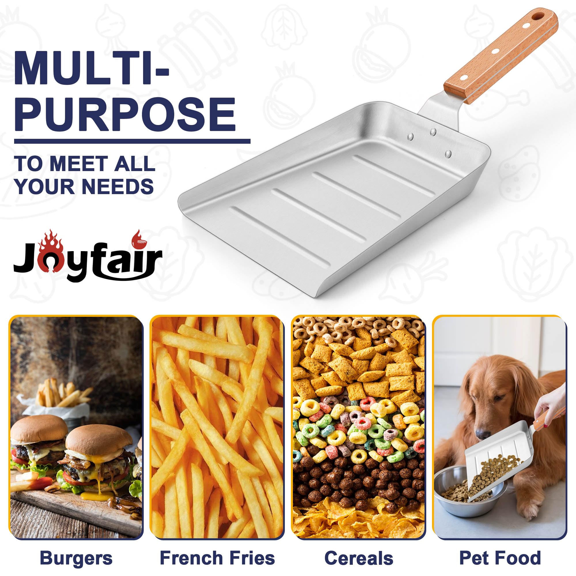 Joyfair 2-Piece Large Metal Spatula Set - Heavy Duty Stainless Steel Griddle Scoop & Burger Turner for Flat Top BBQ Grill - Corrugated Surface Grilling Accessories with Wooden Handle - Perfect for Outdoor Cooking, Camping, and Backyard BBQs