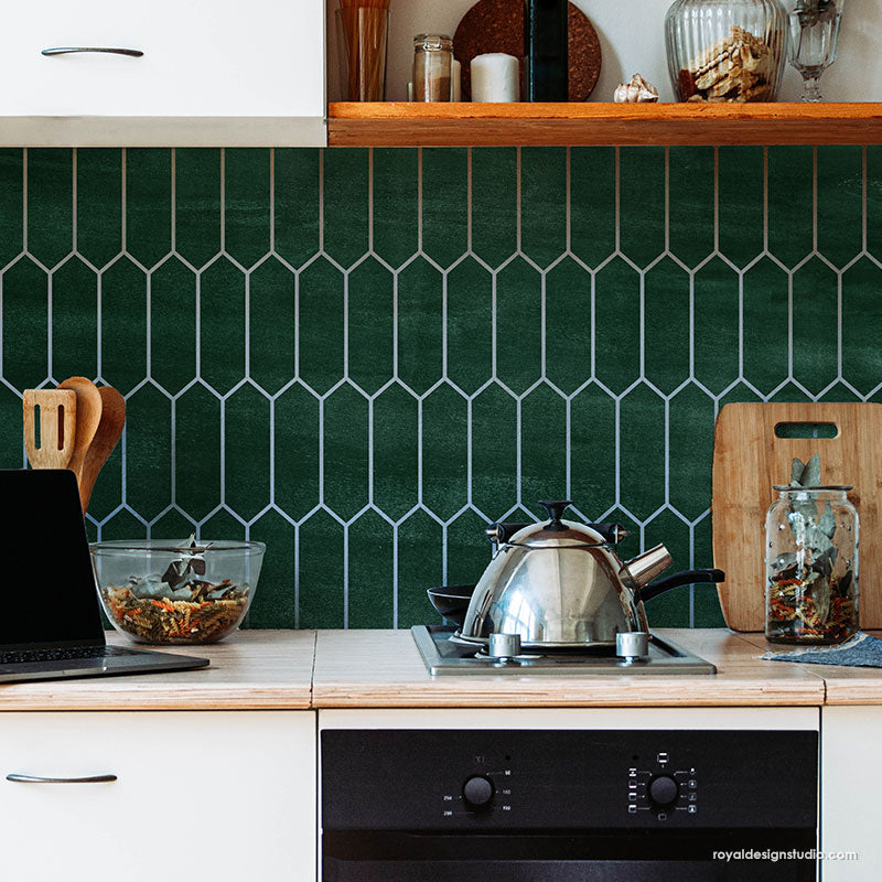 Hexagon Subway Tile Stencil for DIY Home Decor - Reusable Wall & Floor Stenciling Template for Geometric Patterns in Kitchens, Bathrooms & Backsplashes